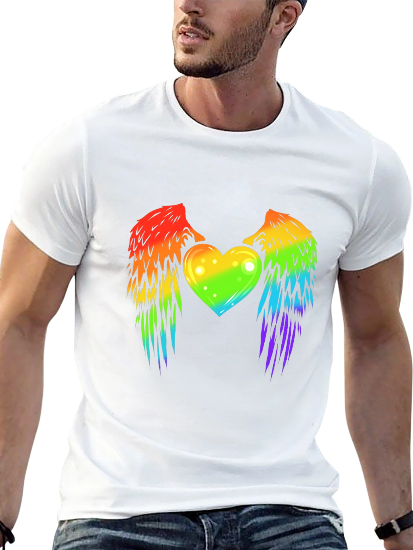 Rainbow Heart Wings Graphic T-Shirt Pride