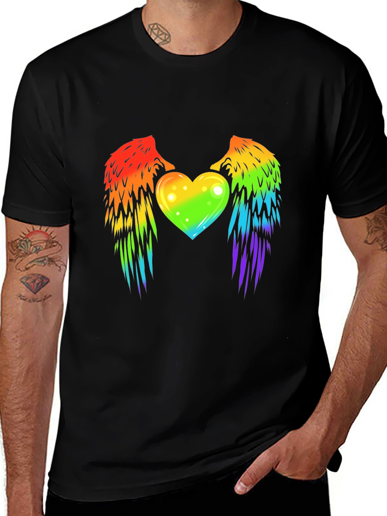 Rainbow Heart Wings Graphic T-Shirt Pride