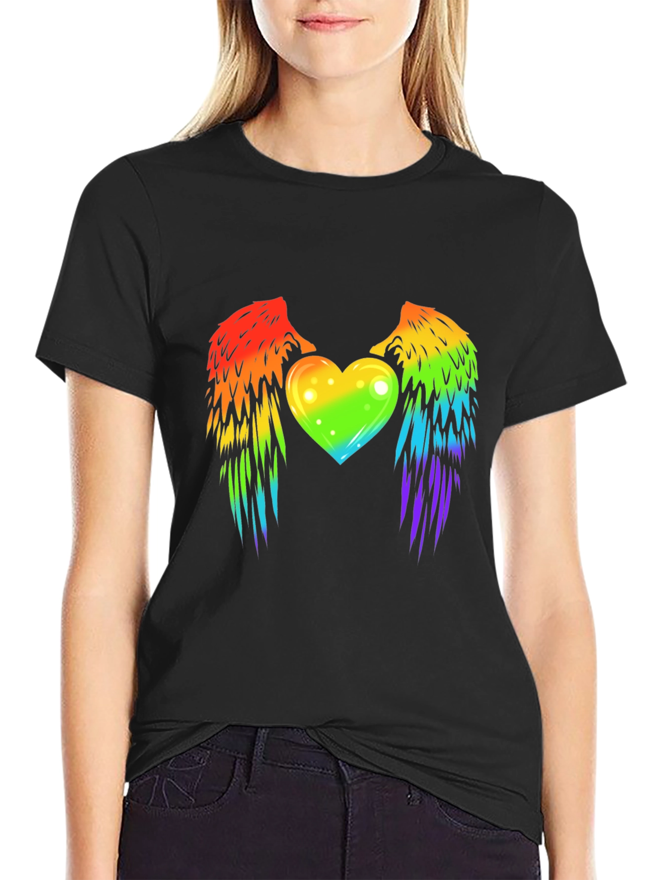 Rainbow Heart Wings Graphic T-Shirt Pride