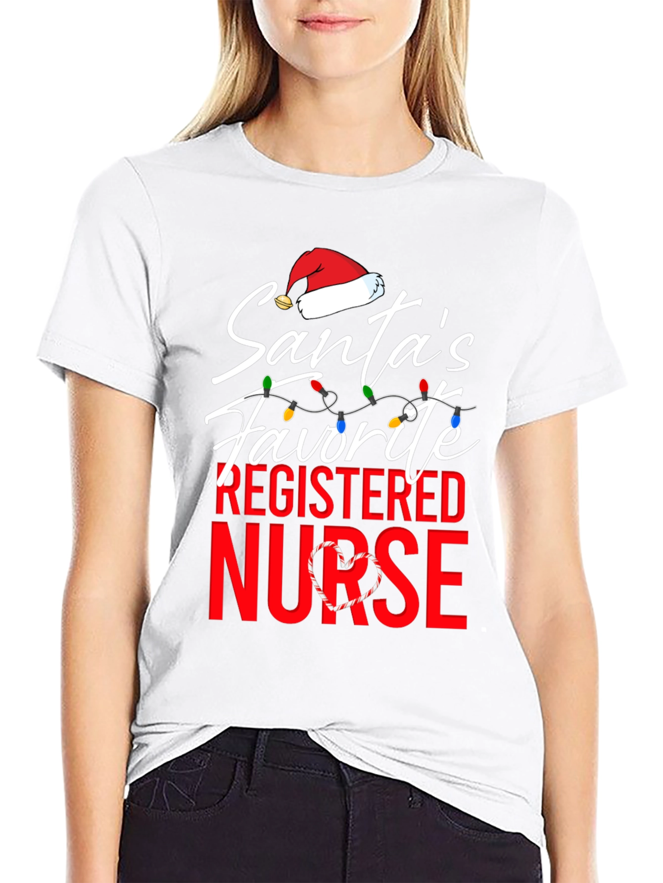 Santas Favorite Nurse T-Shirt Christmas Holiday Registered Nurse