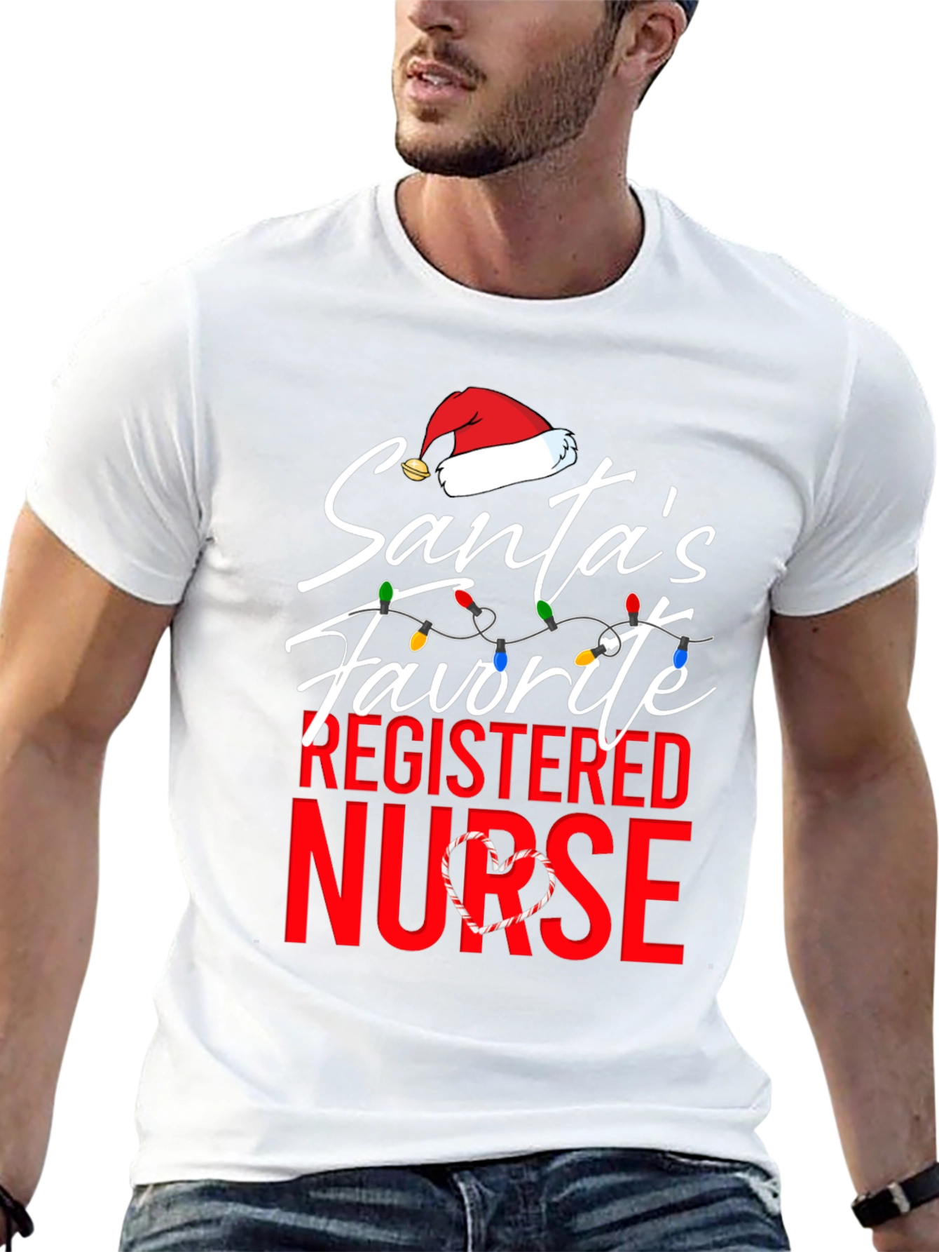 Santas Favorite Nurse T-Shirt Christmas Holiday Registered Nurse