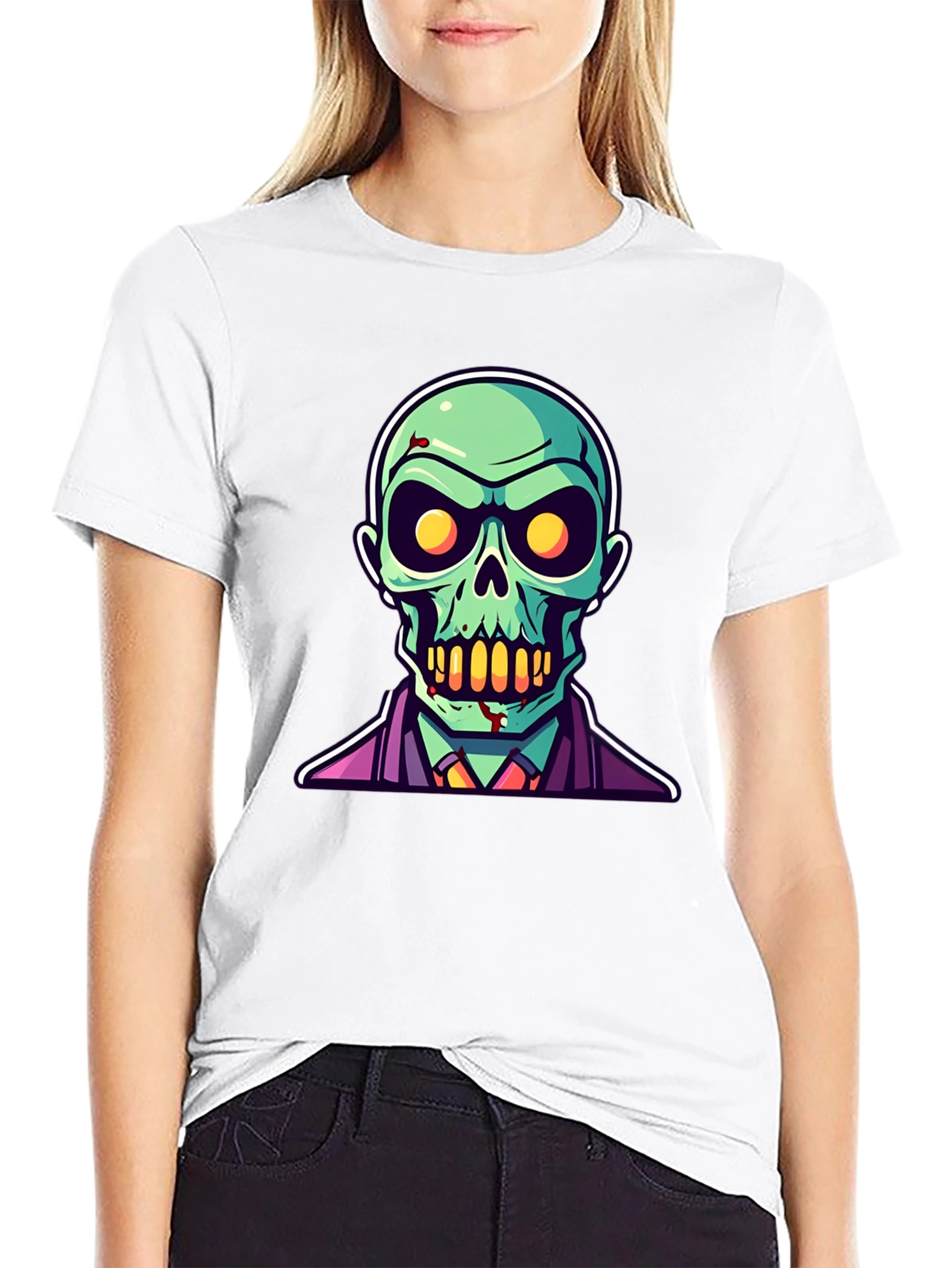 Zombie Cartoon Graphic Tee - Black Halloween Shirt