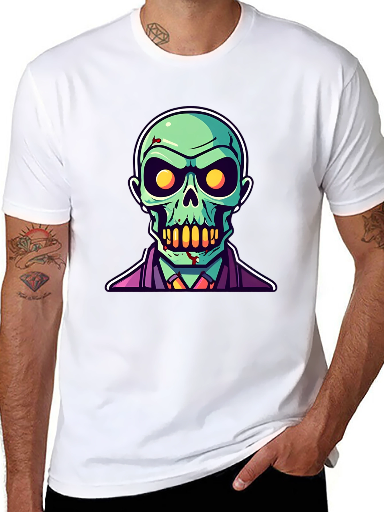 Zombie Cartoon Graphic Tee - Black Halloween Shirt