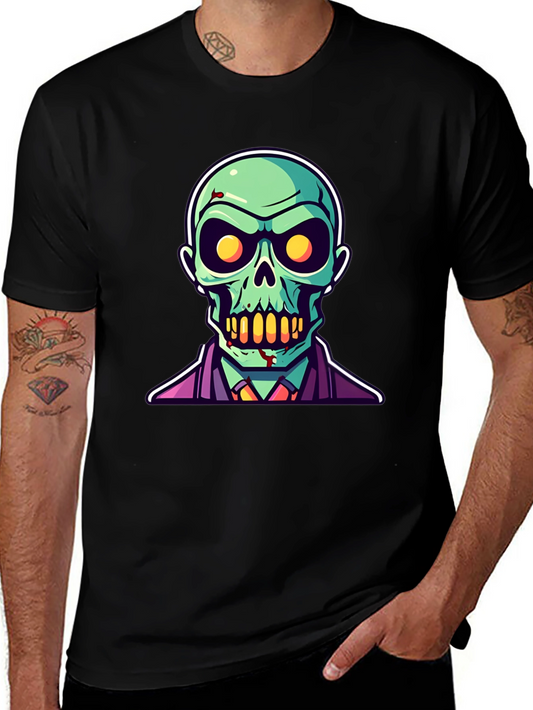 Zombie Cartoon Graphic Tee - Black Halloween Shirt