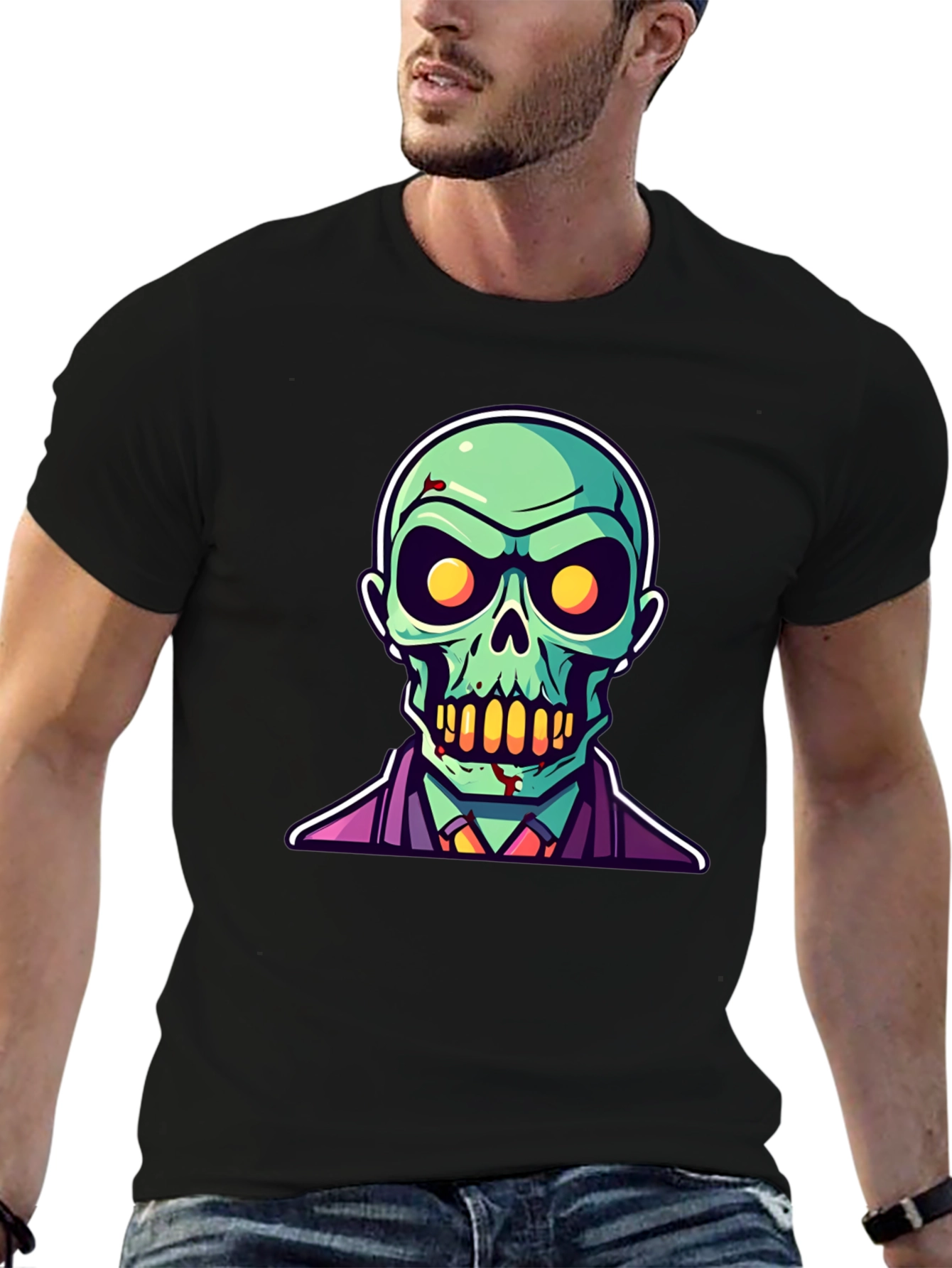 Zombie Cartoon Graphic Tee - Black Halloween Shirt