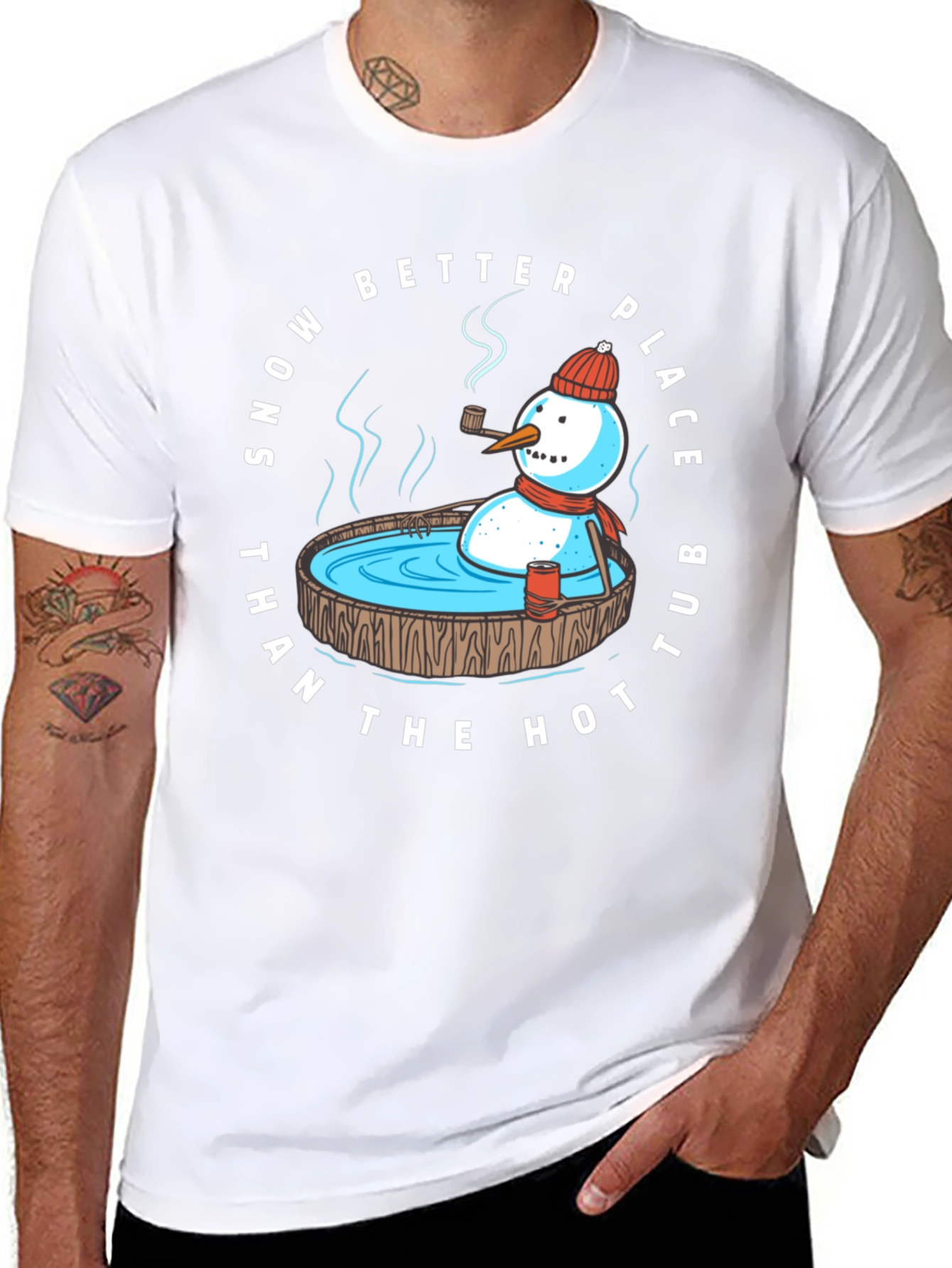 Snowman Hot Tub T-Shirt: Winter Relaxation Apparel