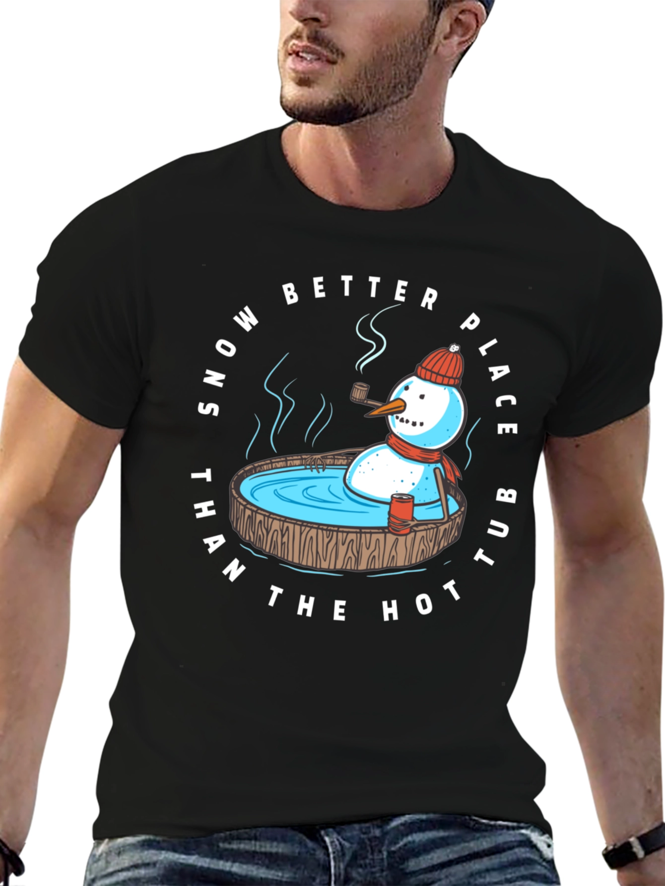 Snowman Hot Tub T-Shirt: Winter Relaxation Apparel
