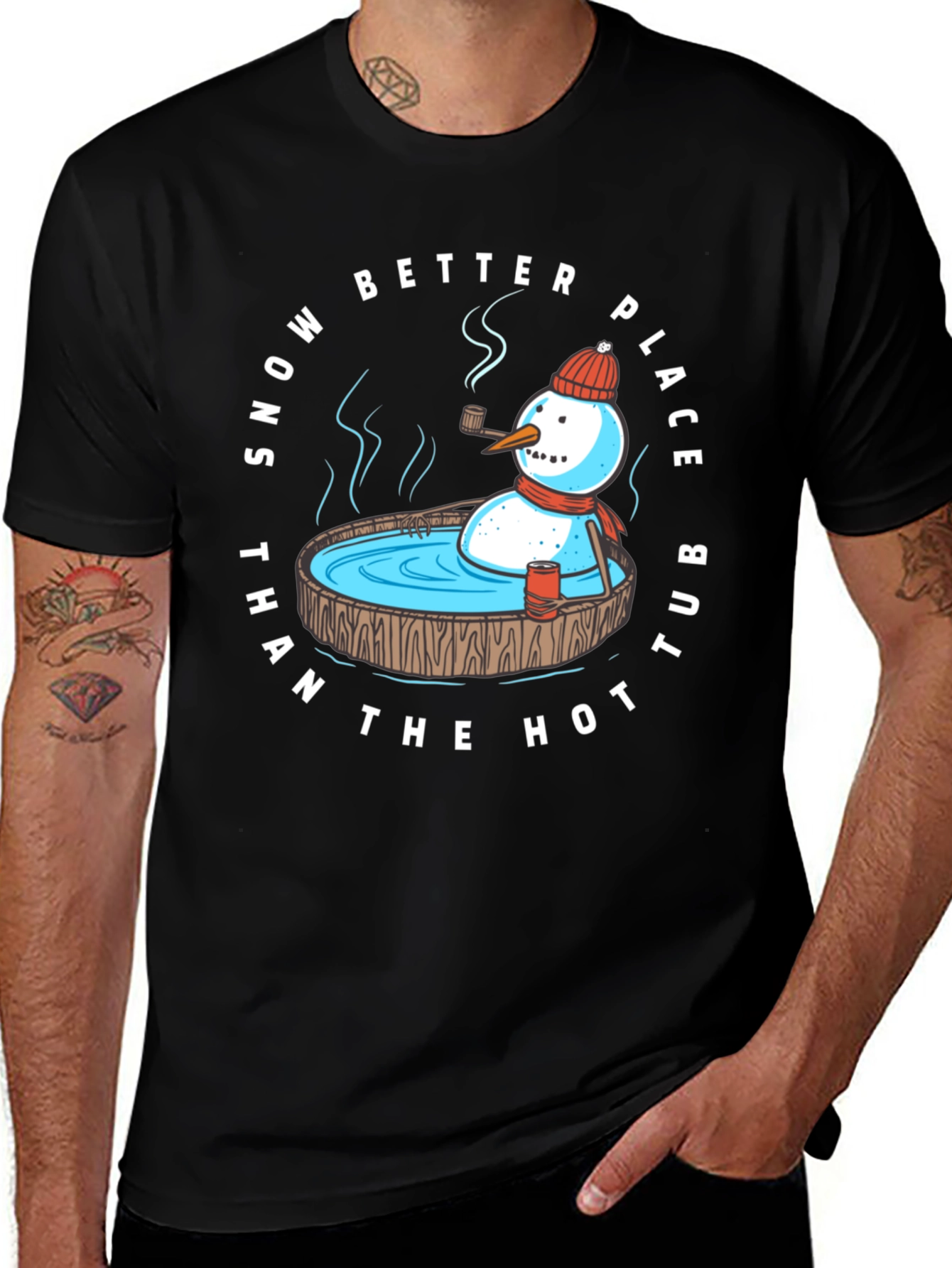 Snowman Hot Tub T-Shirt: Winter Relaxation Apparel