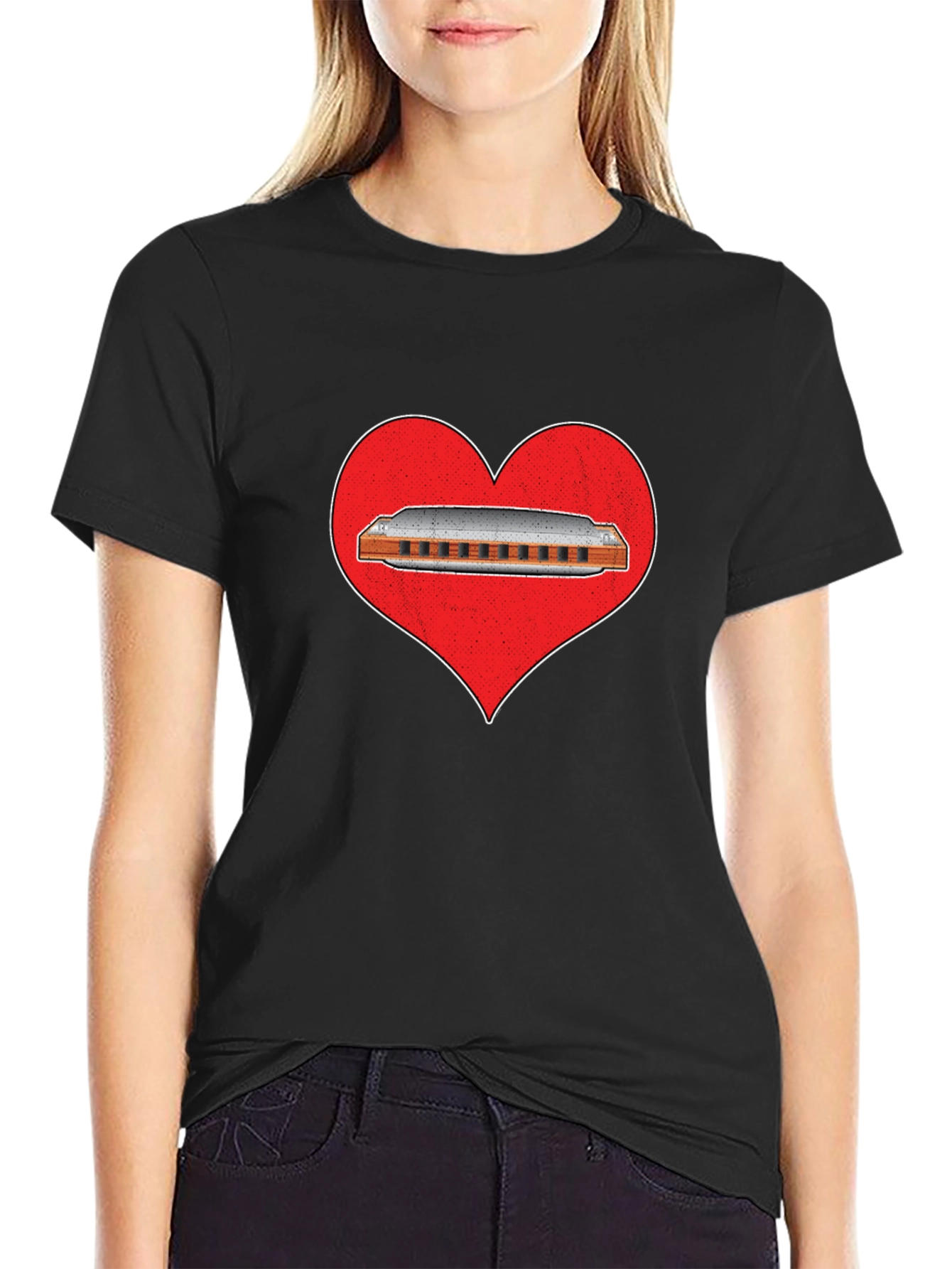Harmonica Heart T-Shirt - Music Lover Tee