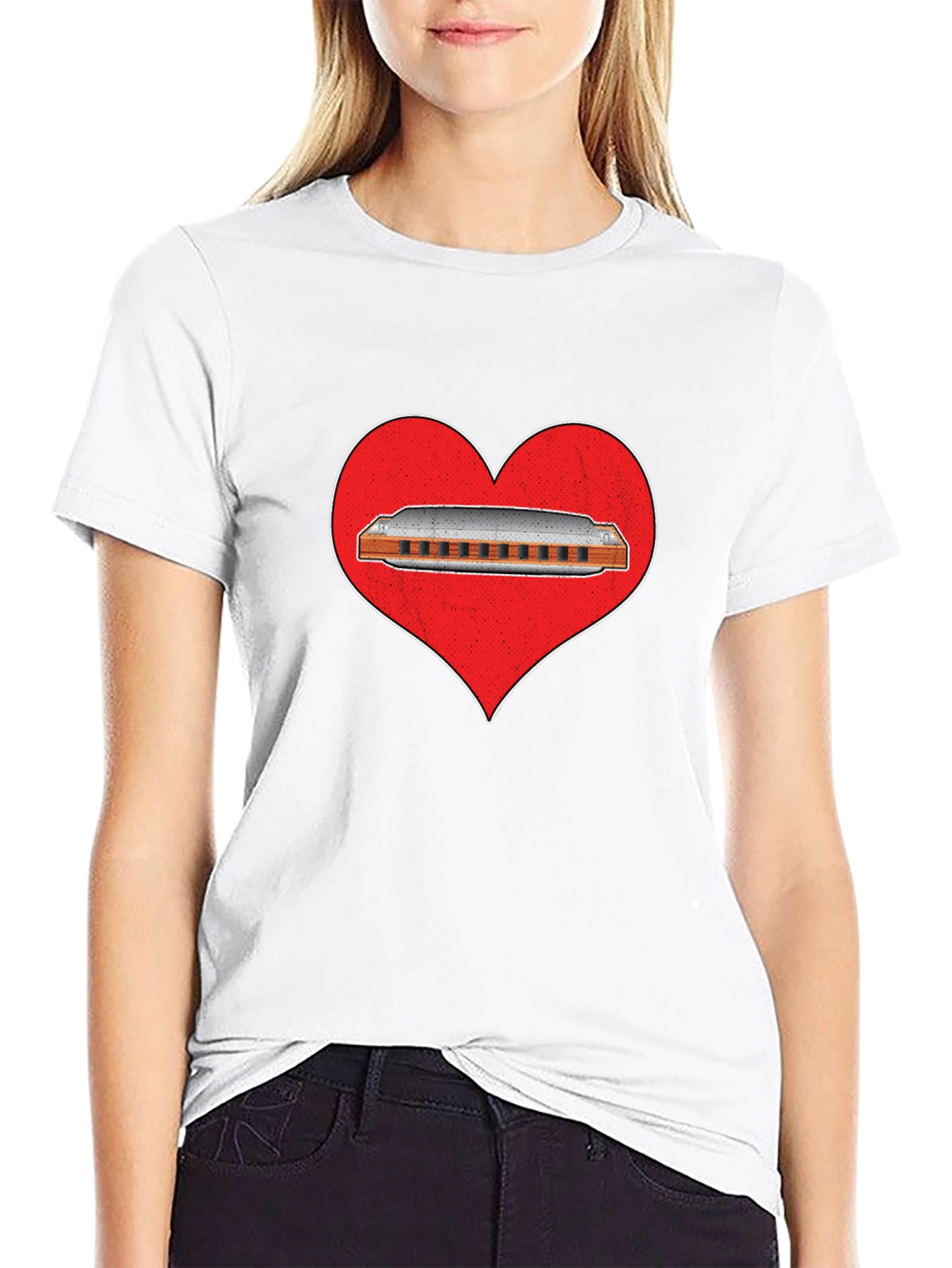 Harmonica Heart T-Shirt - Music Lover Tee