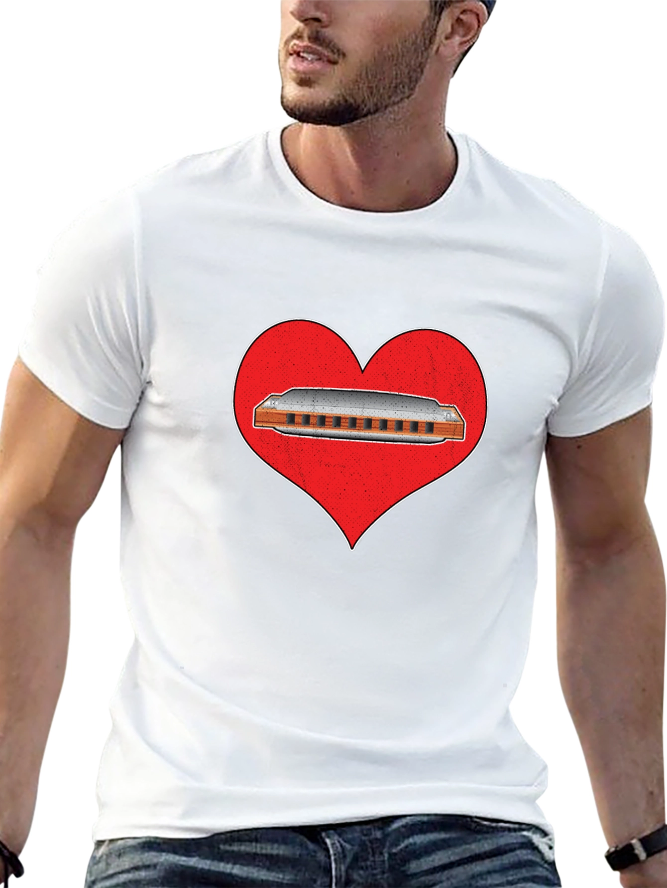 Harmonica Heart T-Shirt - Music Lover Tee