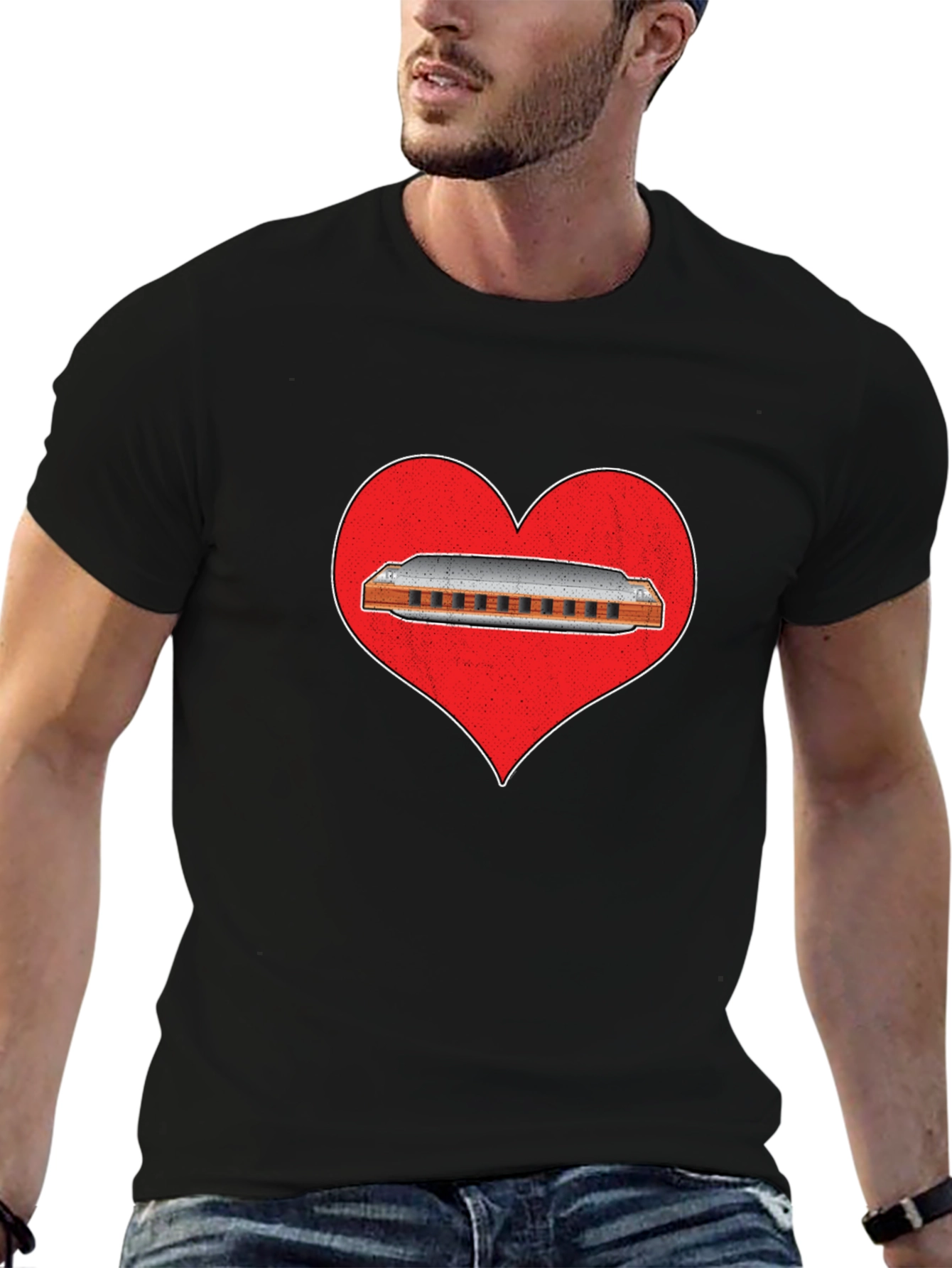 Harmonica Heart T-Shirt - Music Lover Tee