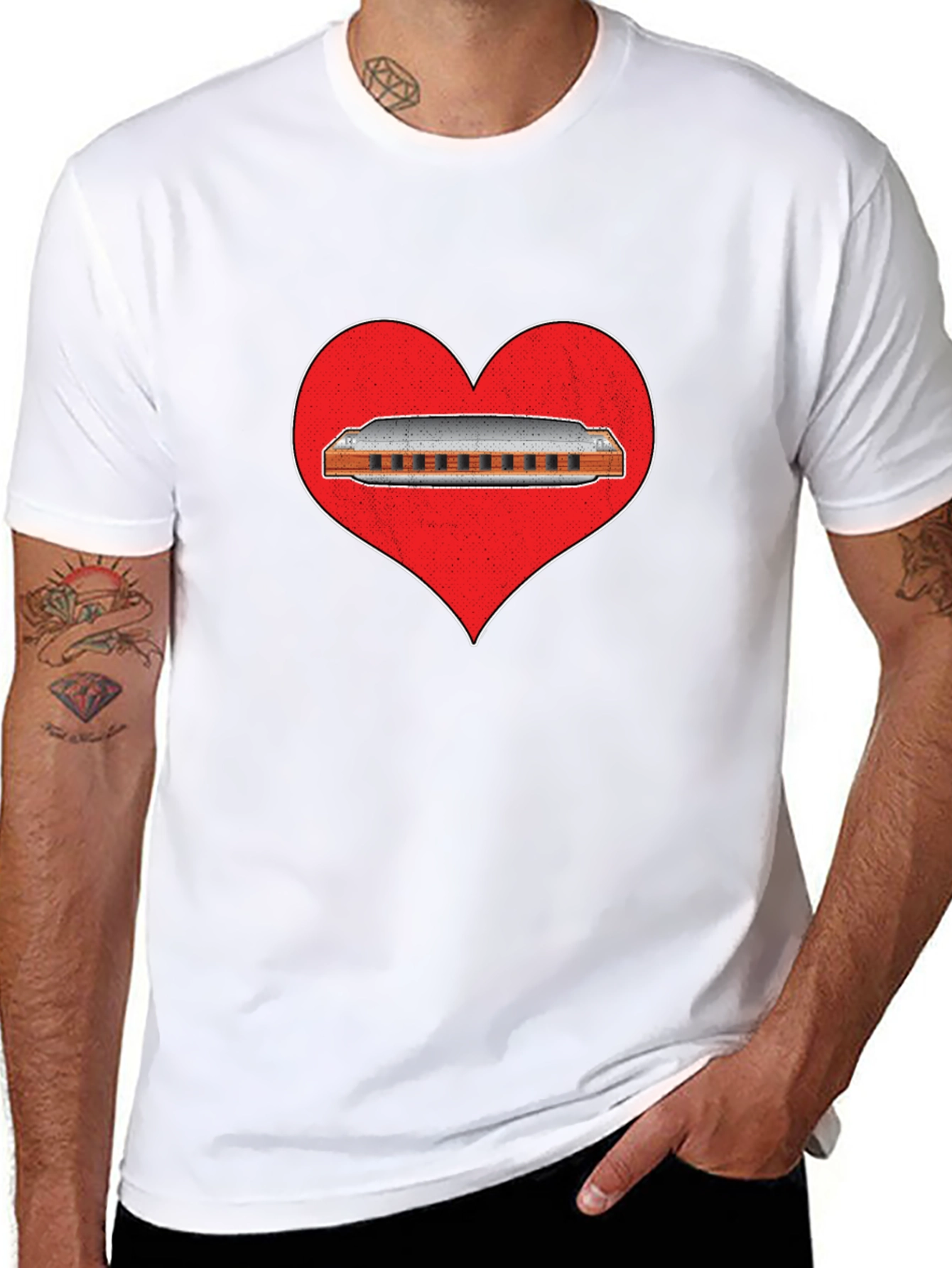 Harmonica Heart T-Shirt - Music Lover Tee