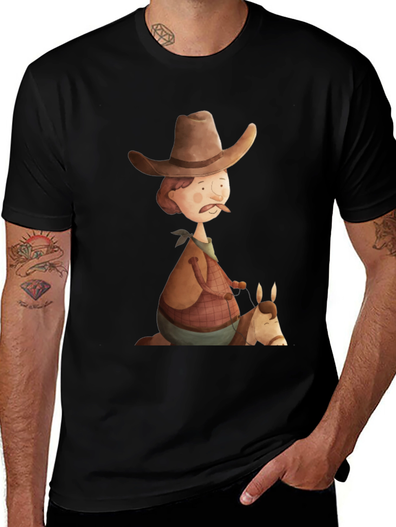 Cartoon Cowboy Graphic Tee - Unique Design!