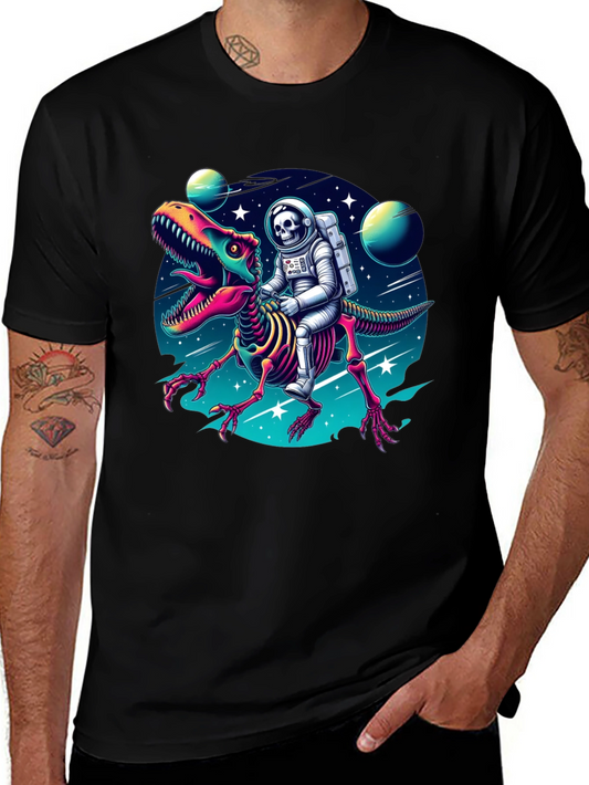 Astronaut Skeleton Riding Dinosaur Graphic Tee