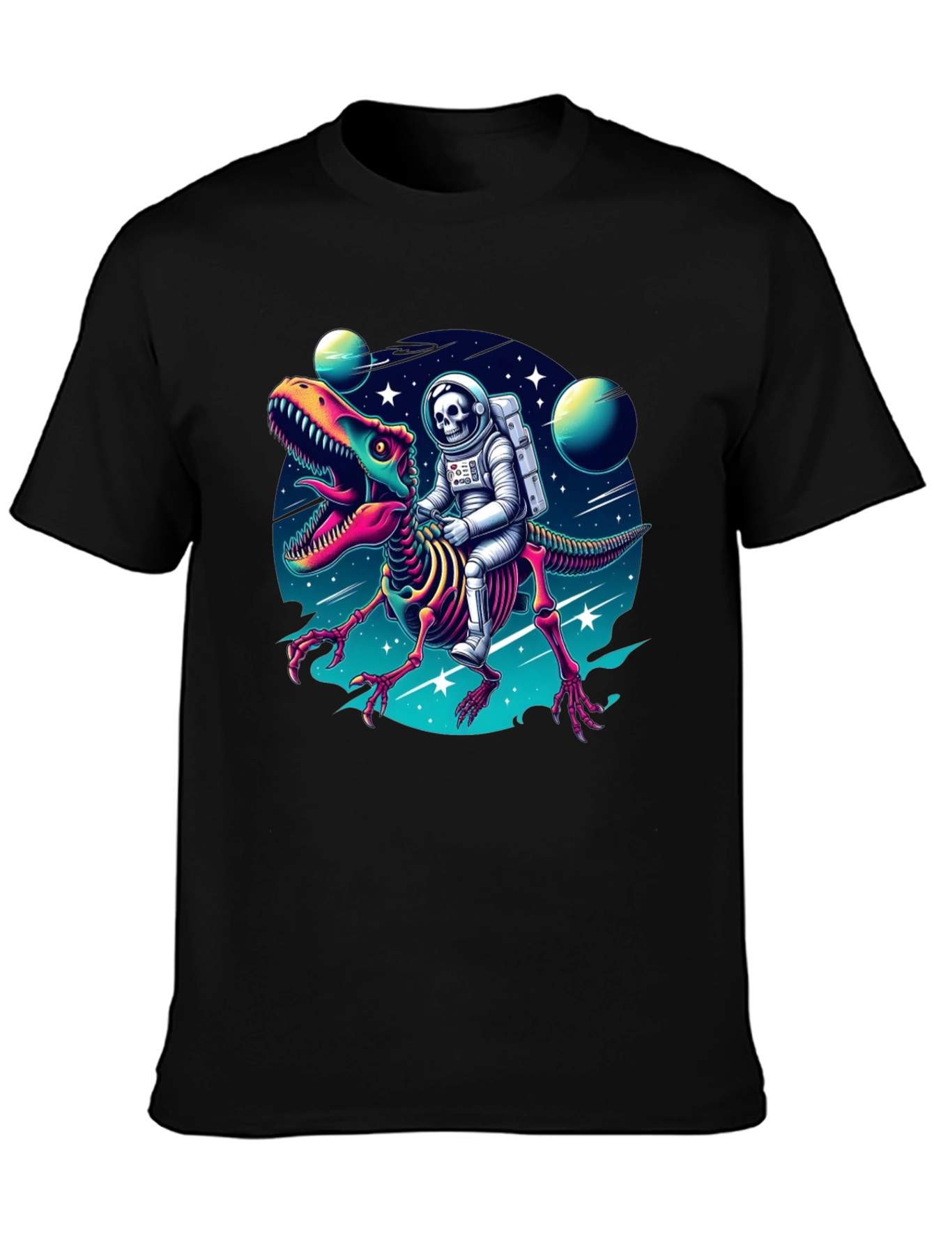 Astronaut Skeleton Riding Dinosaur Graphic Tee