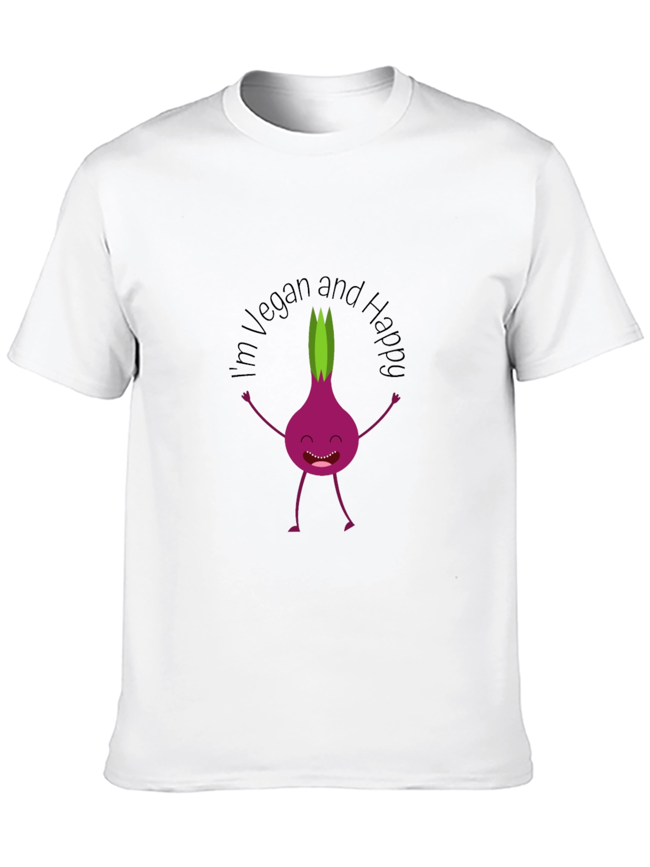 Vegan & Happy T-Shirt - Funny Onion Cartoon Tee