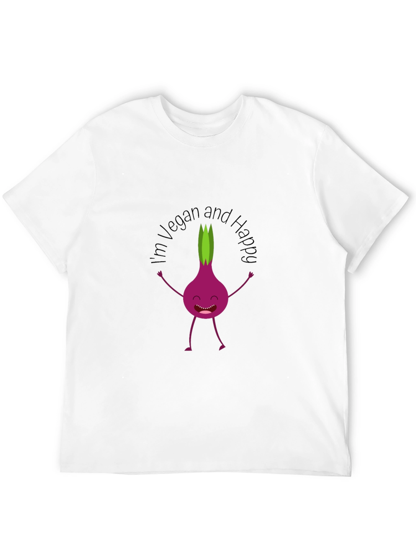 Vegan & Happy T-Shirt - Funny Onion Cartoon Tee