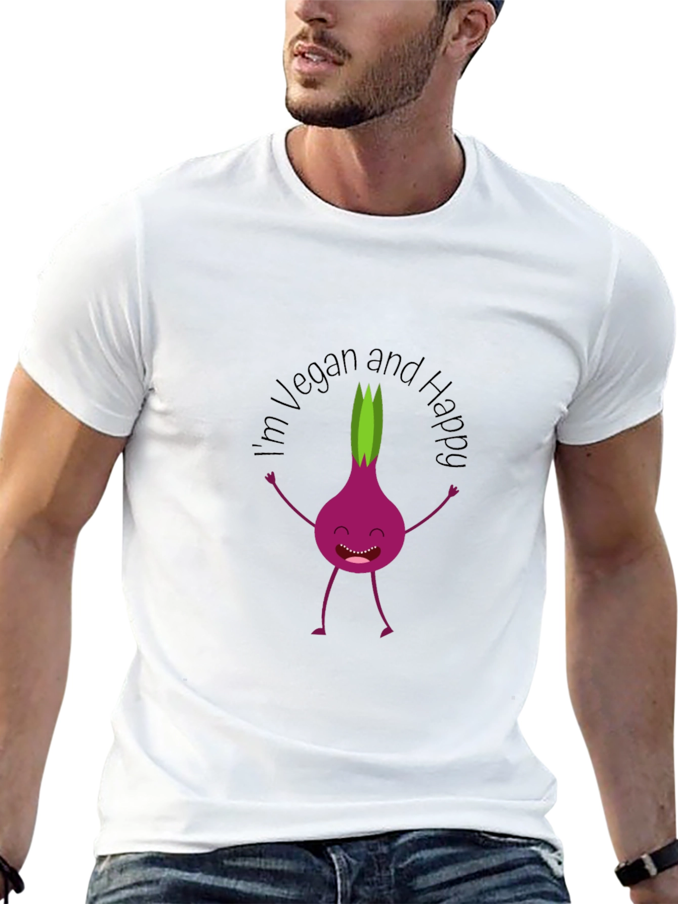 Vegan & Happy T-Shirt - Funny Onion Cartoon Tee