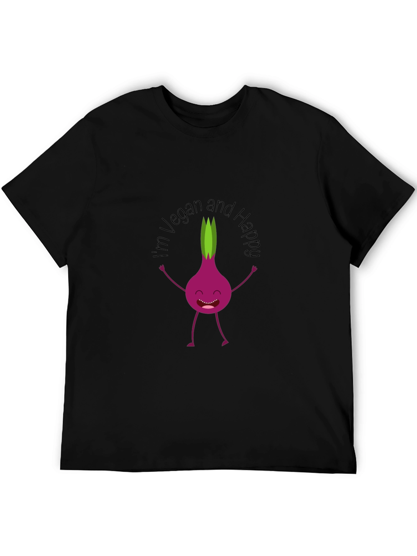 Vegan & Happy T-Shirt - Funny Onion Cartoon Tee