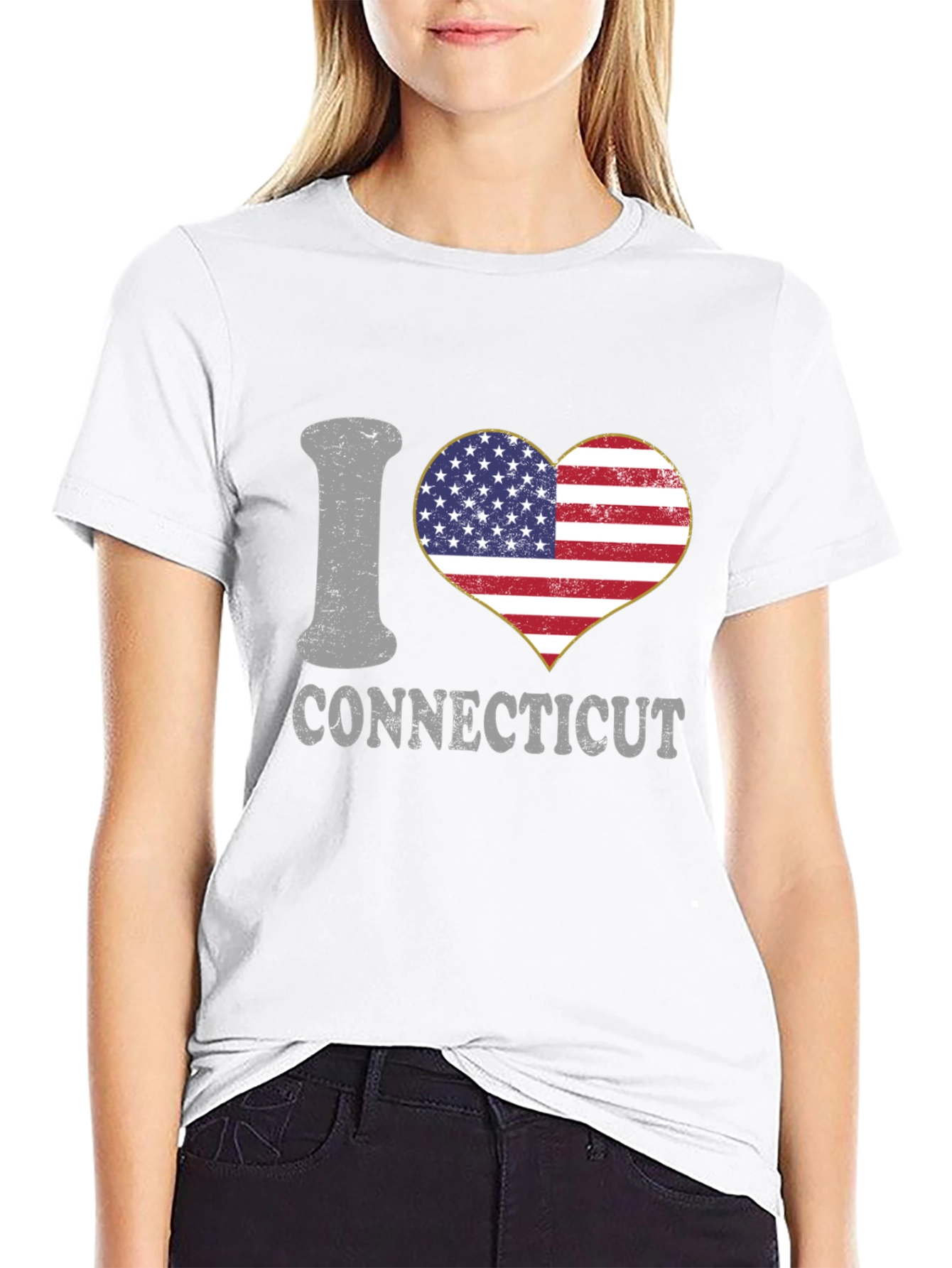 I Heart Connecticut American Flag Graphic T-Shirt