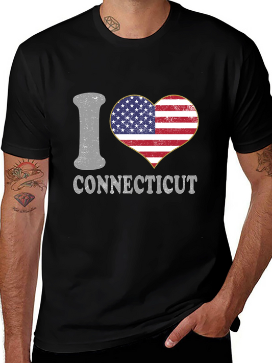 I Heart Connecticut American Flag Graphic T-Shirt