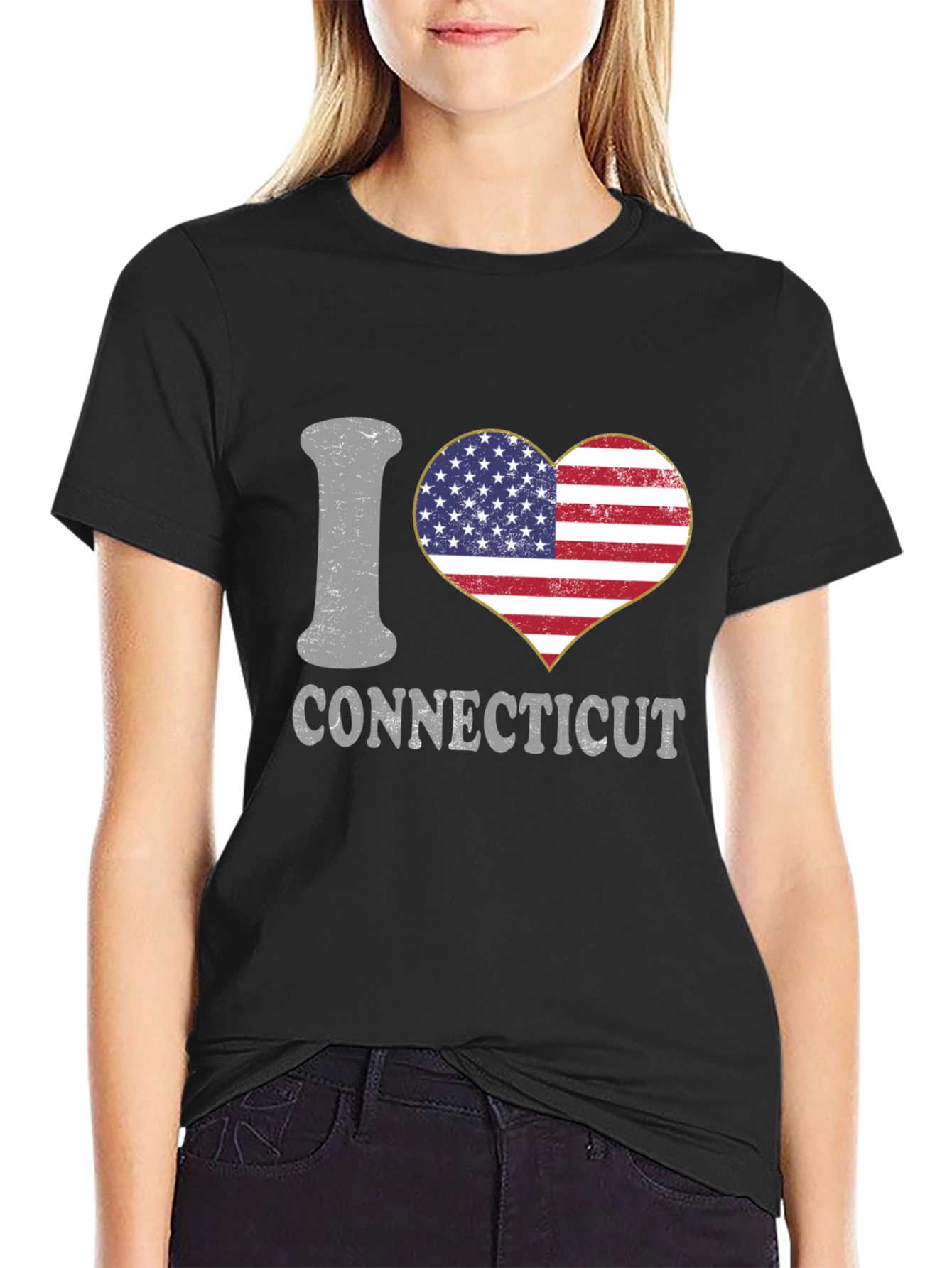 I Heart Connecticut American Flag Graphic T-Shirt