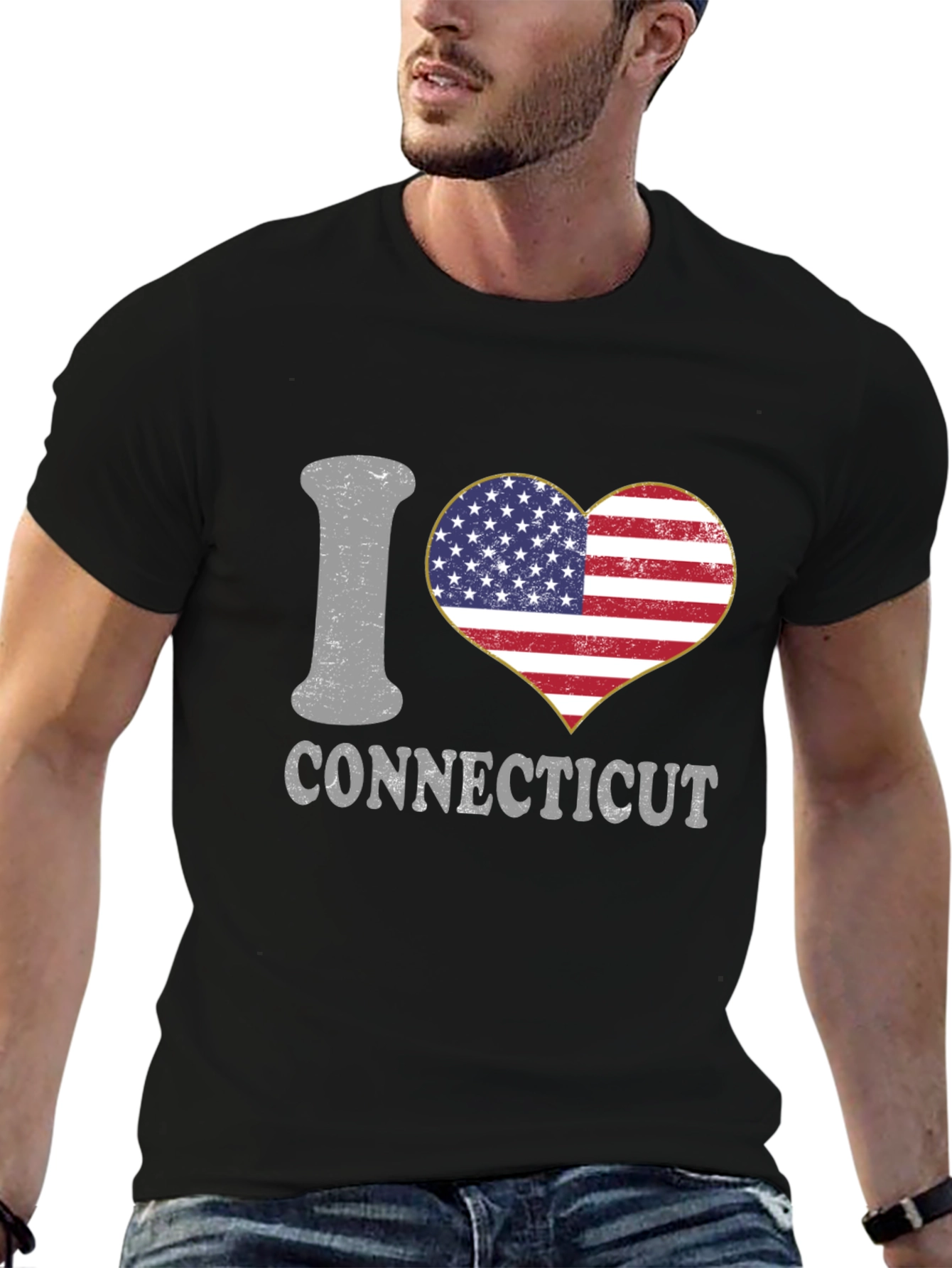 I Heart Connecticut American Flag Graphic T-Shirt