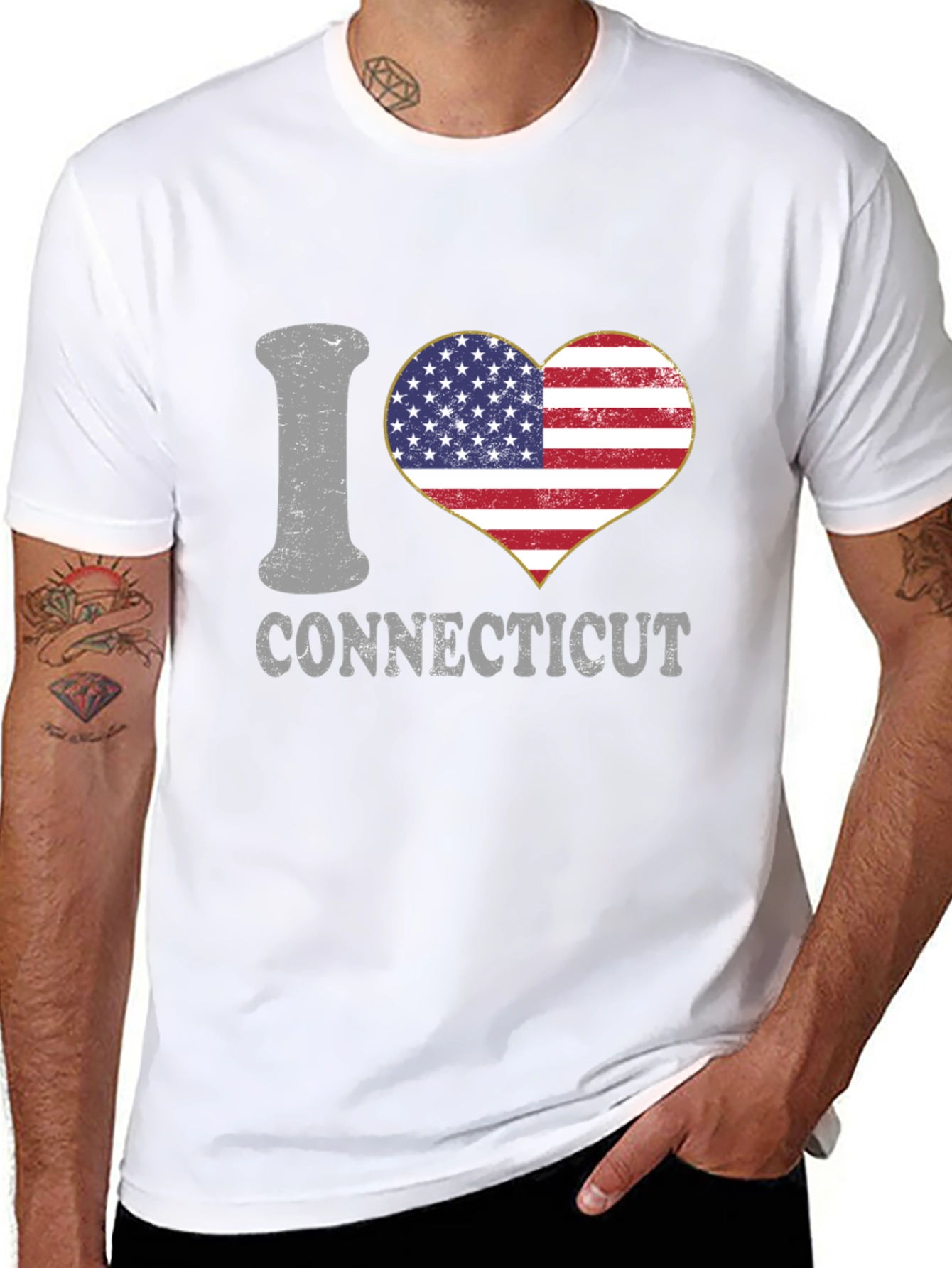 I Heart Connecticut American Flag Graphic T-Shirt