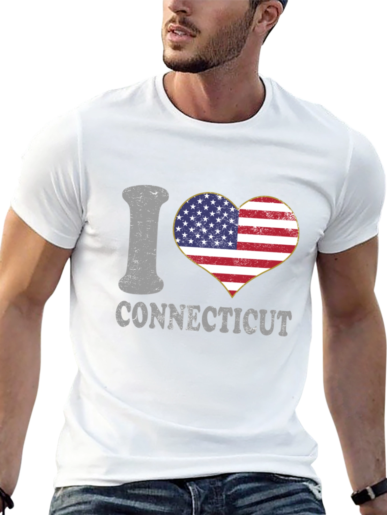 I Heart Connecticut American Flag Graphic T-Shirt