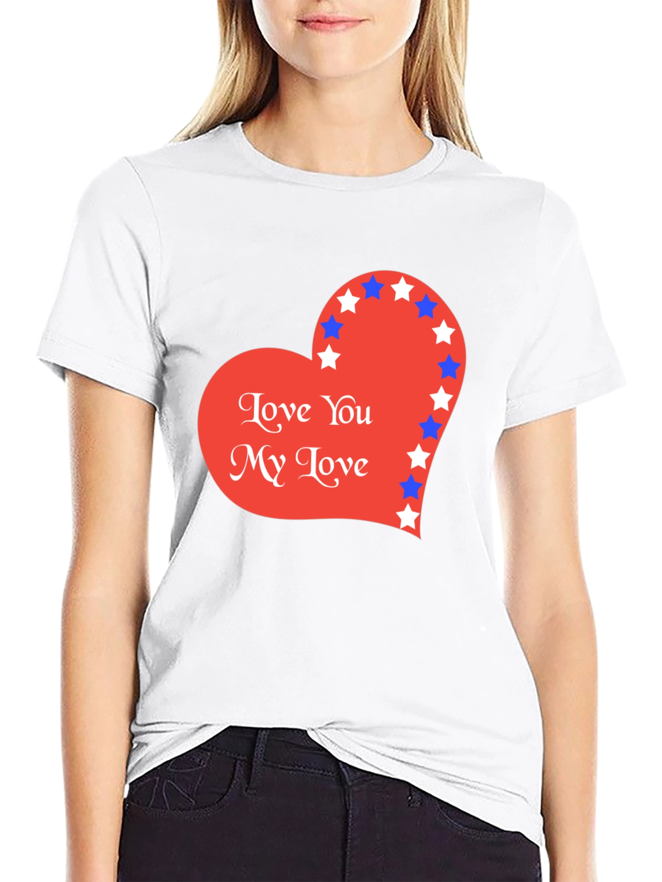 Love You T-Shirt with Star Heart Graphic