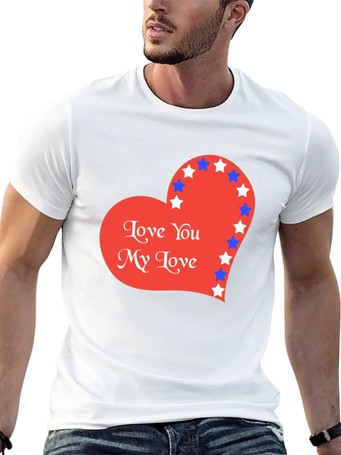 Love You T-Shirt with Star Heart Graphic