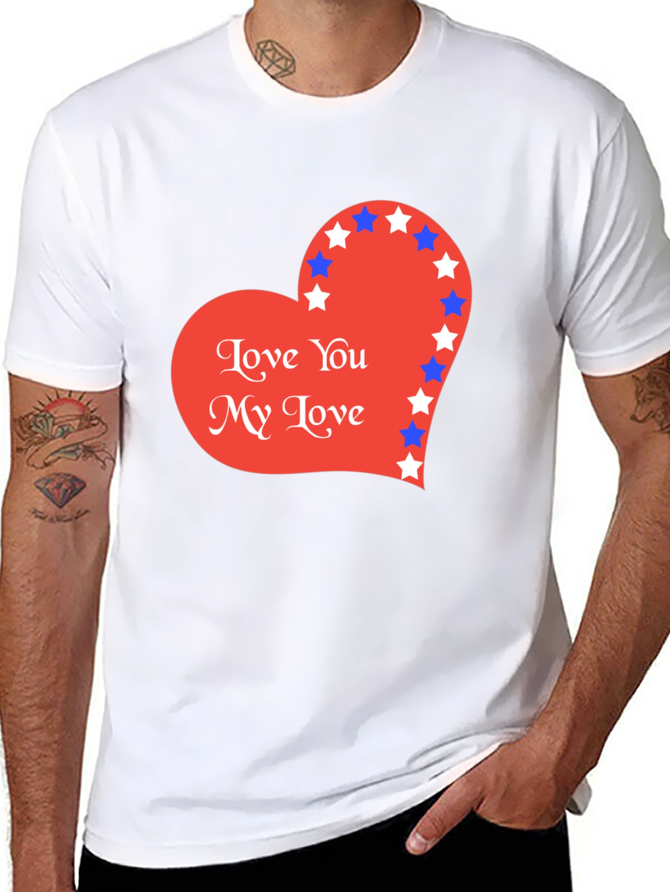 Love You T-Shirt with Star Heart Graphic