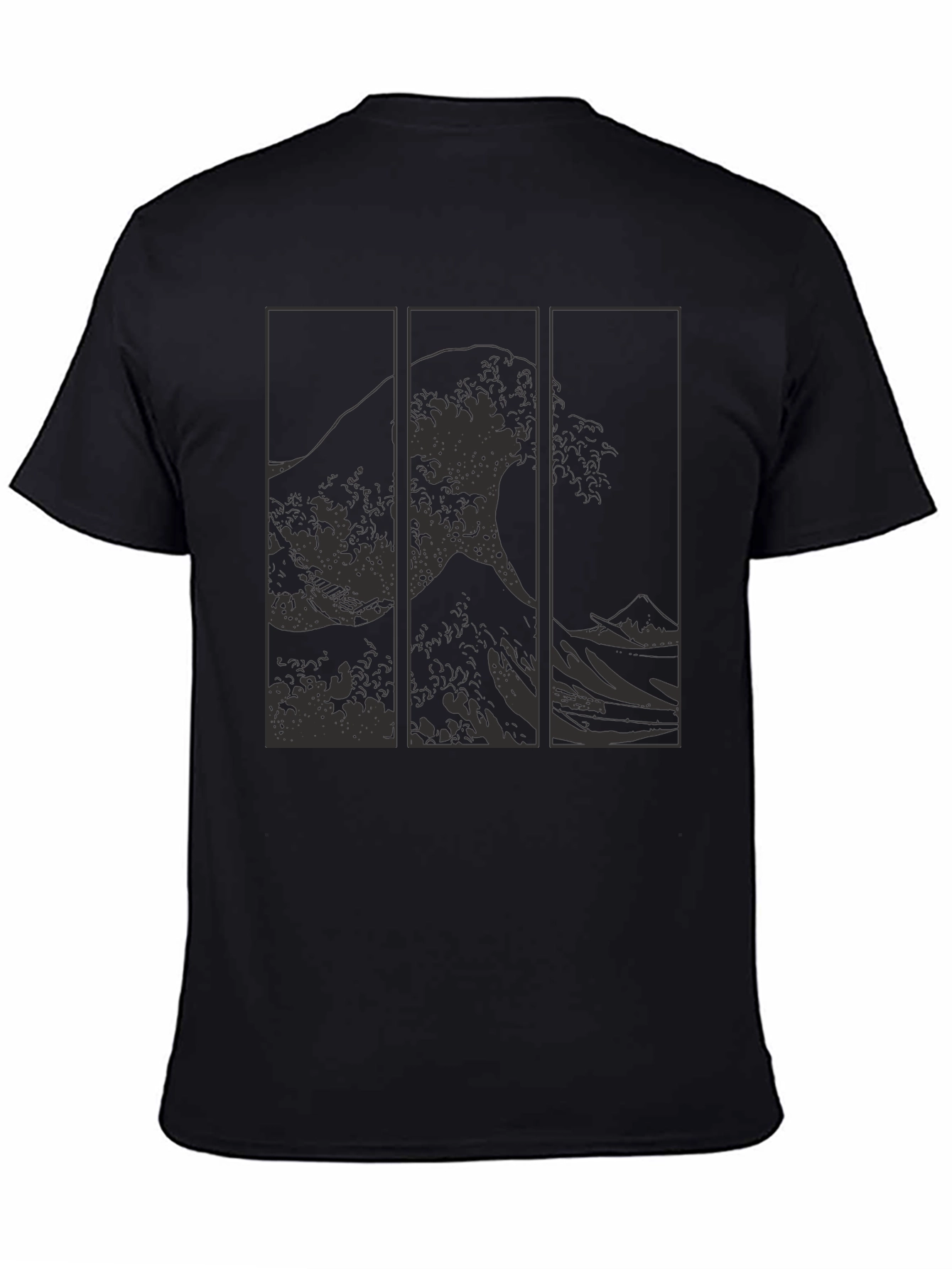Great Wave Triptych Black T-Shirt - Artistic Style