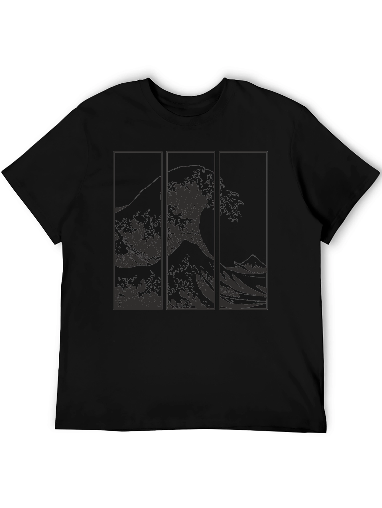 Great Wave Triptych Black T-Shirt - Artistic Style