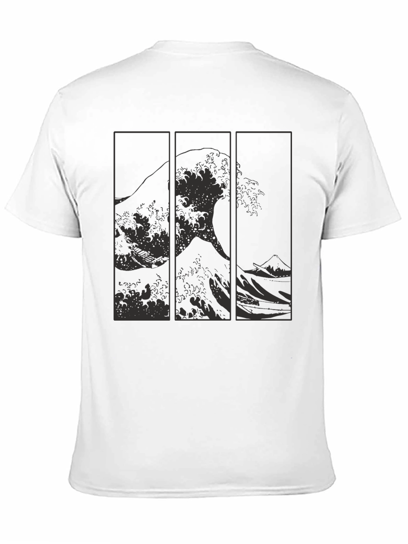 Great Wave Triptych Black T-Shirt - Artistic Style