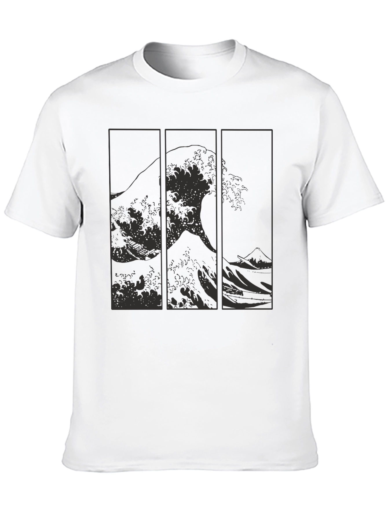 Great Wave Triptych Black T-Shirt - Artistic Style