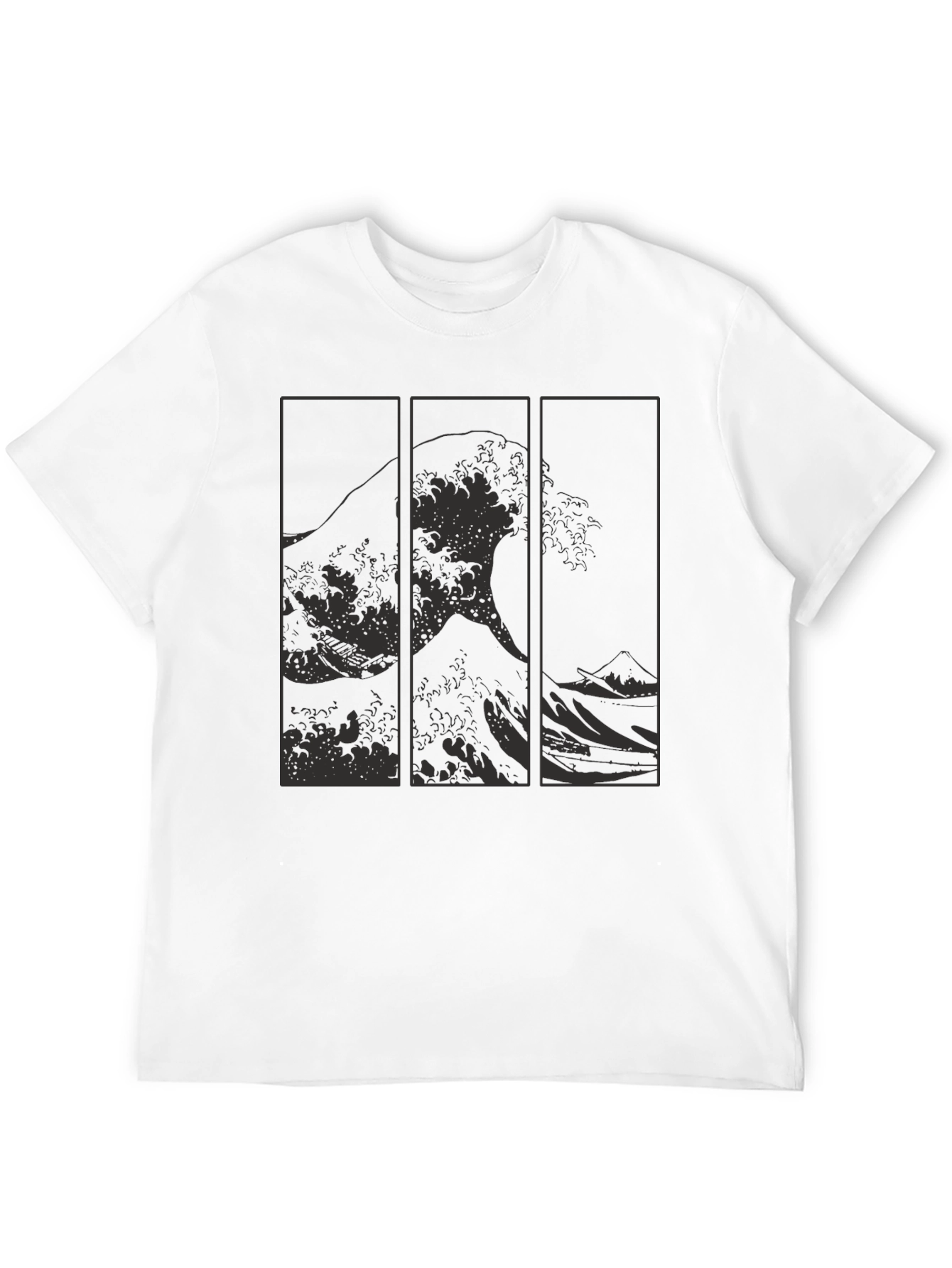Great Wave Triptych Black T-Shirt - Artistic Style