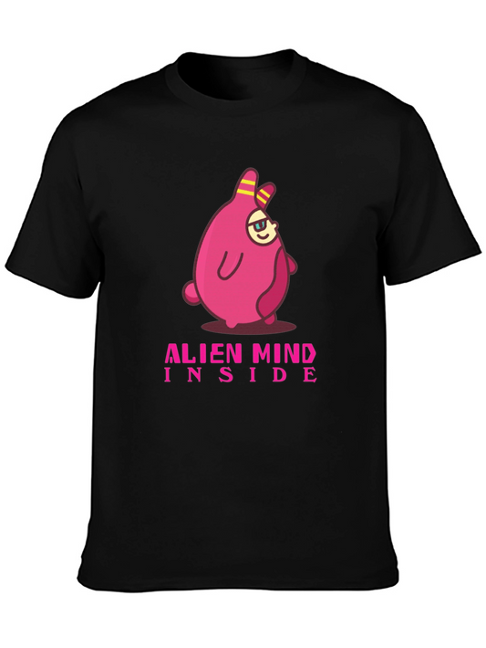 Alien Mind Inside Graphic Tee - Black Cotton Blend T-Shirt