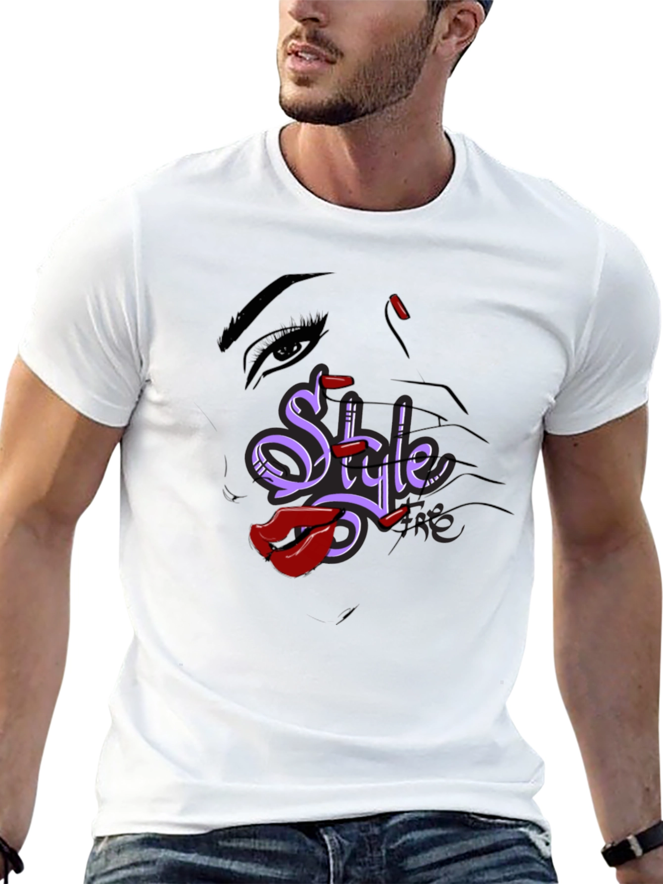 Stylish Graphic Tee - Style Text Lip Print