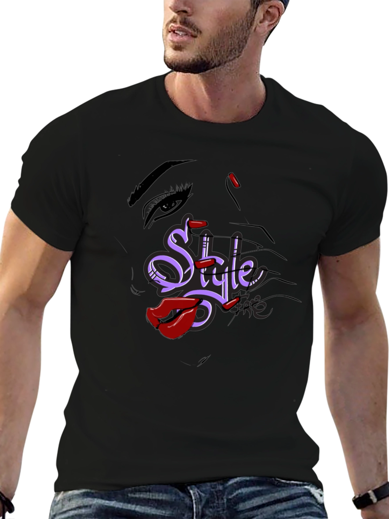Stylish Graphic Tee - Style Text Lip Print