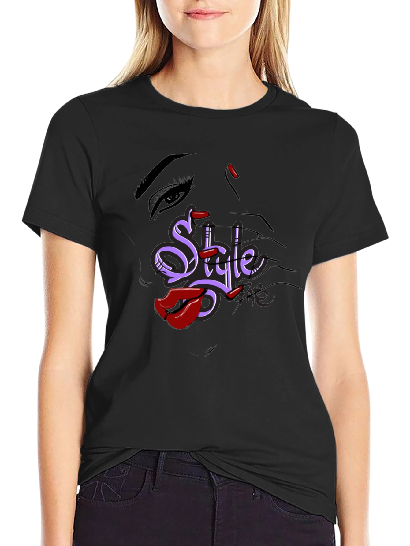 Stylish Graphic Tee - Style Text Lip Print