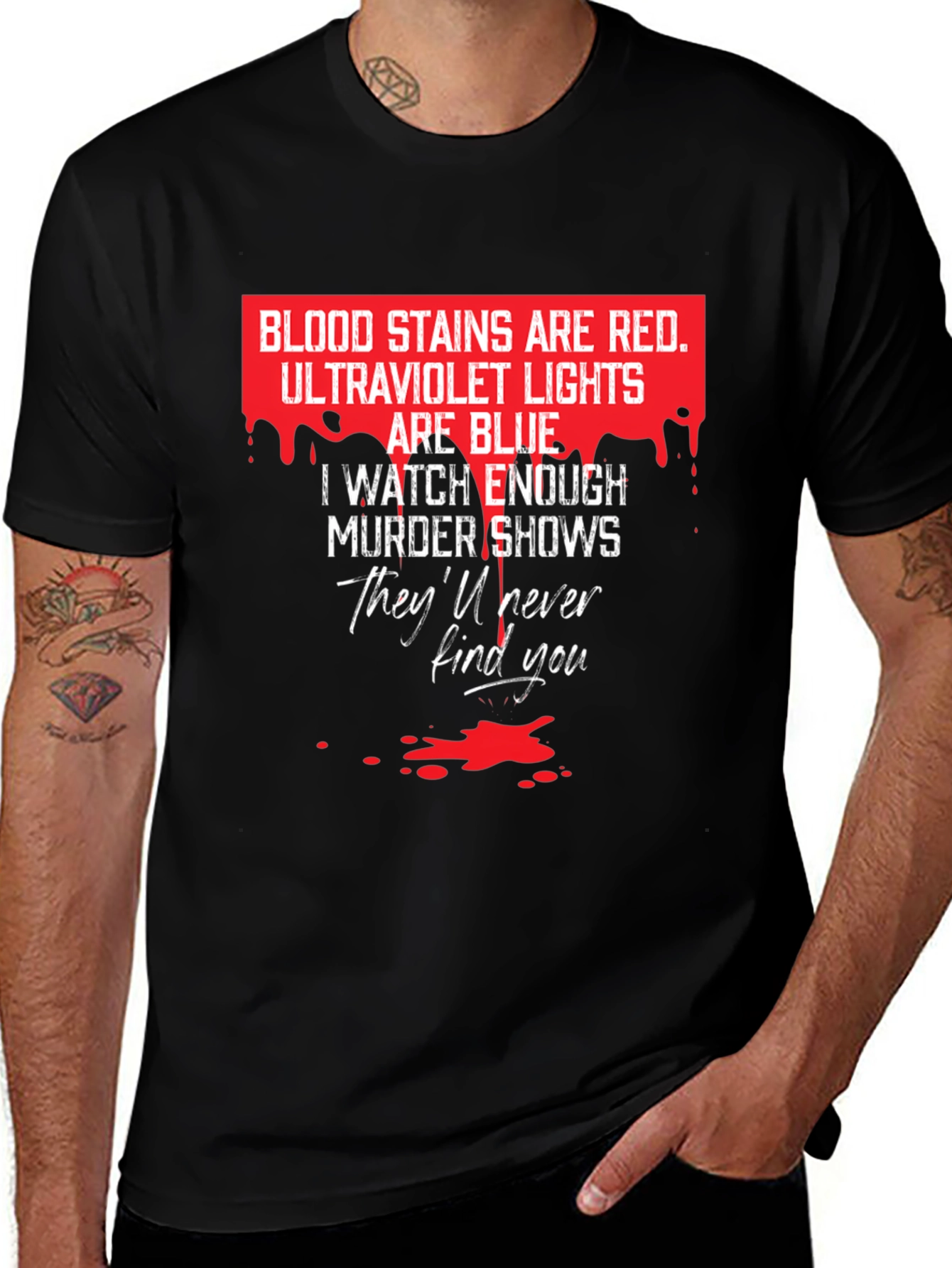 Murder Shows Graphic Tee - Red and Blue T-Shirt