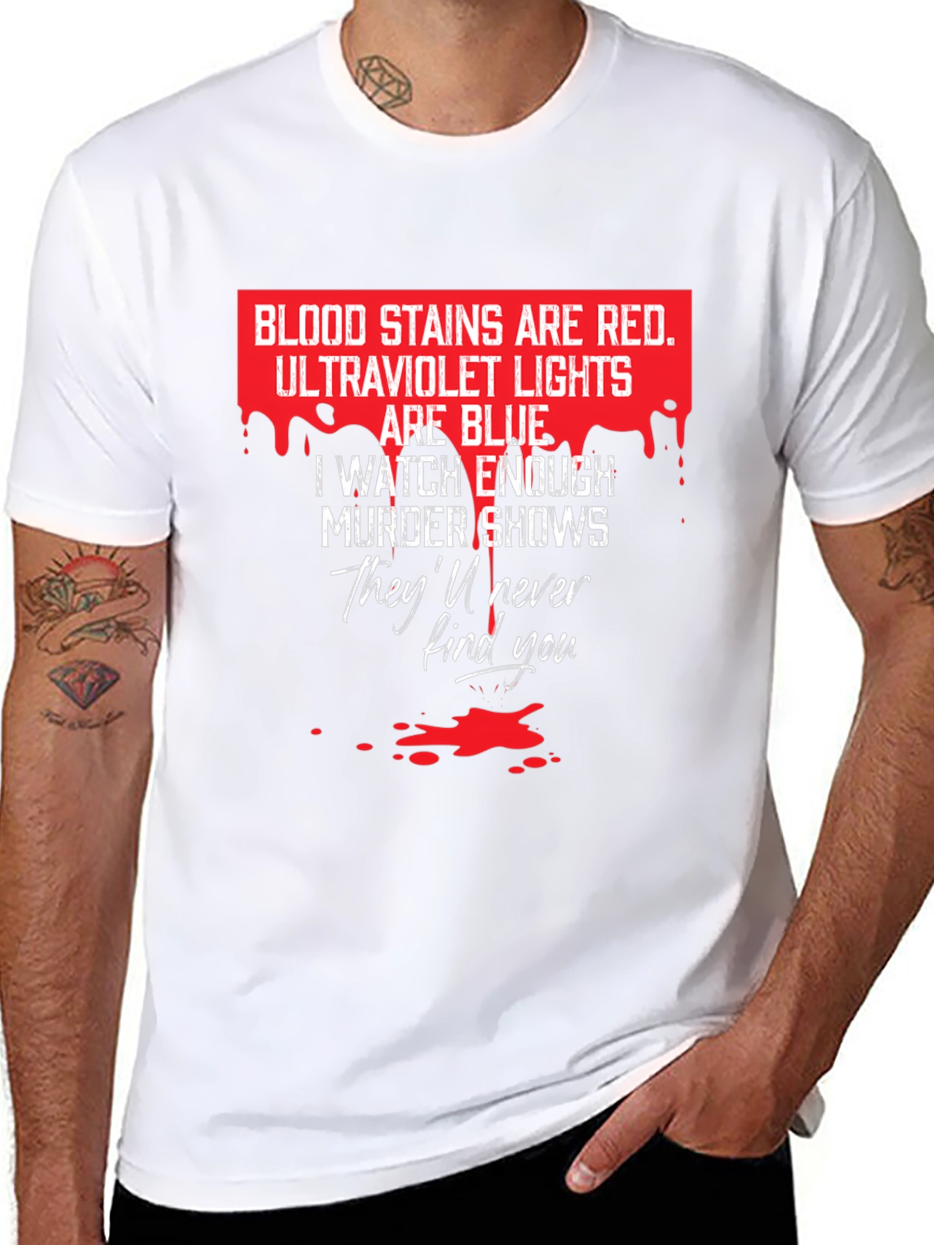 Murder Shows Graphic Tee - Red and Blue T-Shirt