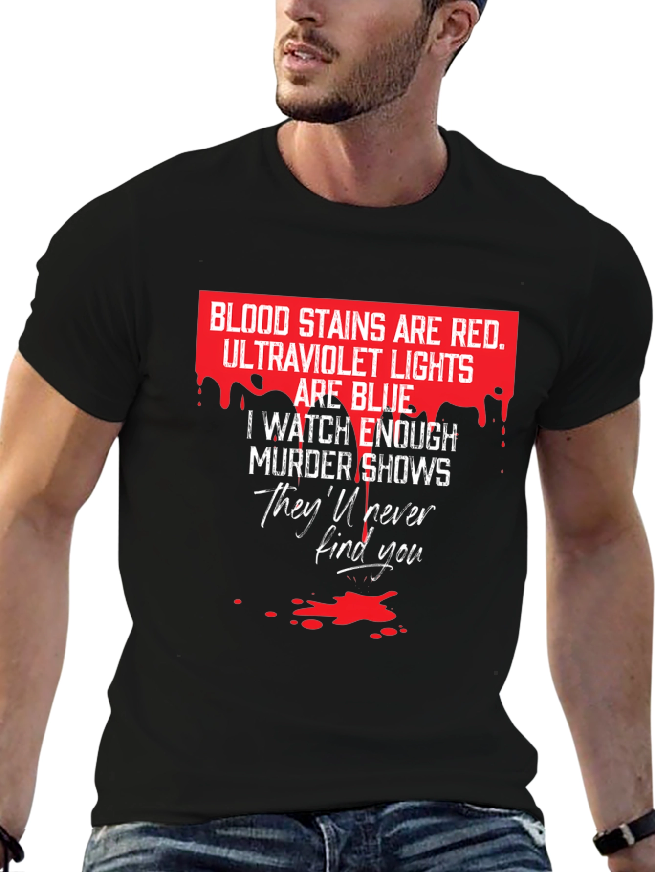 Murder Shows Graphic Tee - Red and Blue T-Shirt
