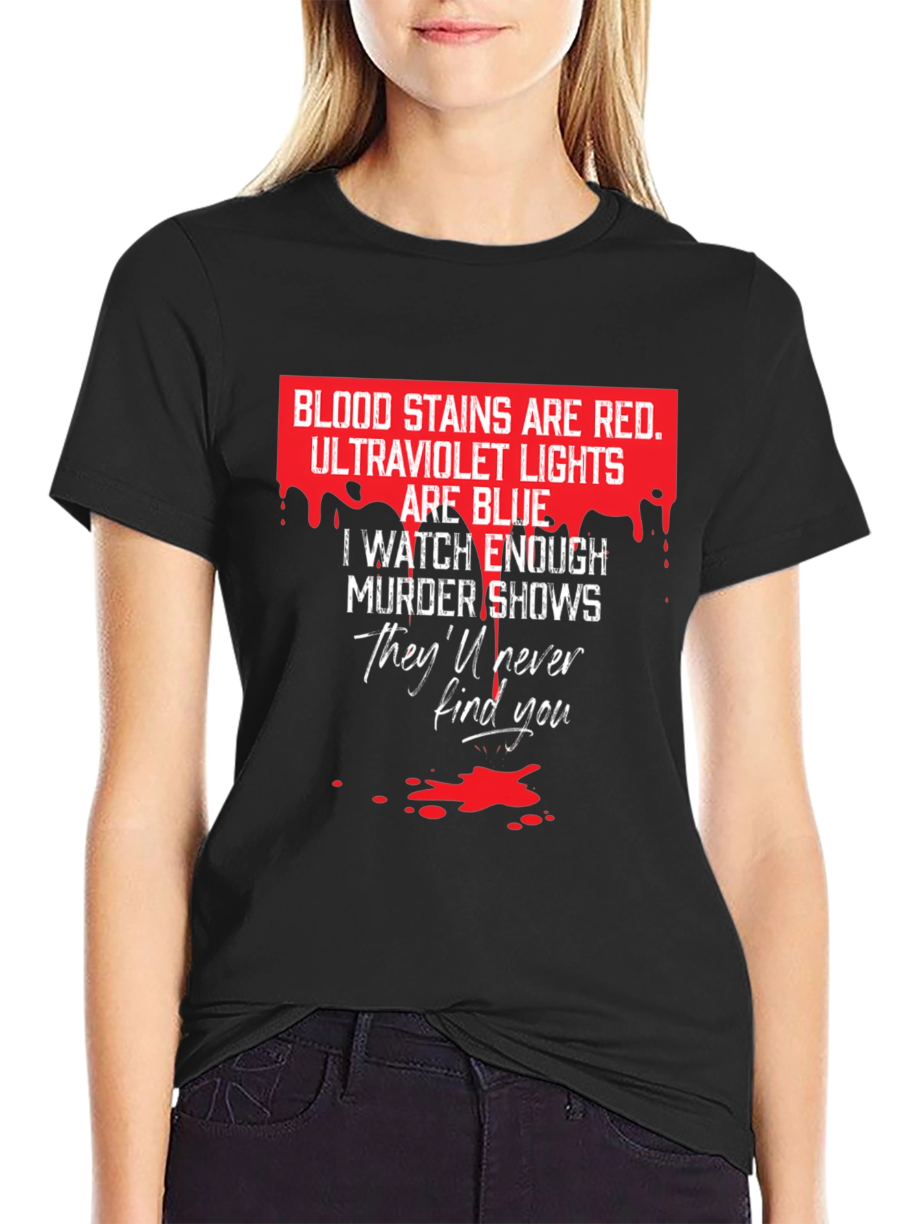 Murder Shows Graphic Tee - Red and Blue T-Shirt