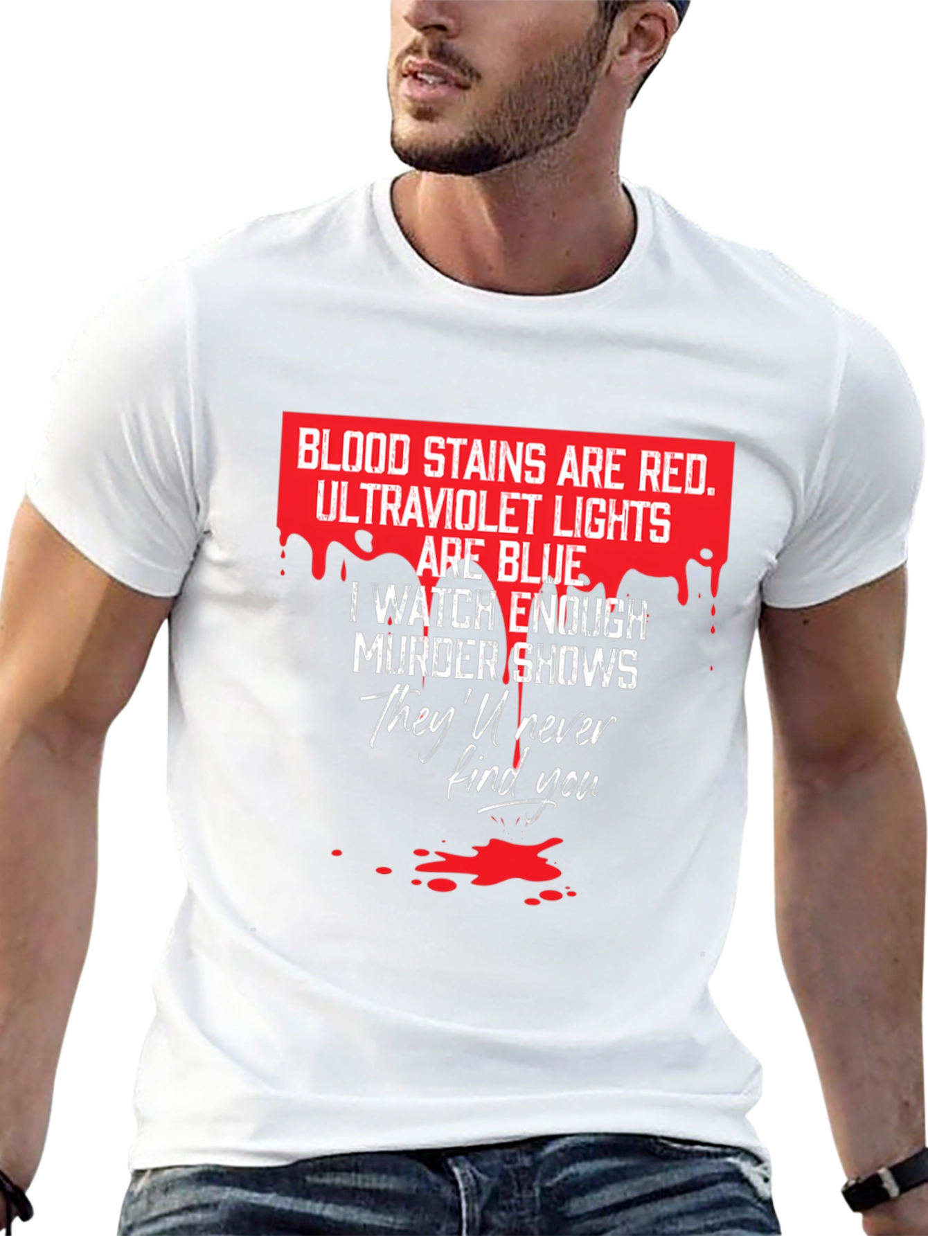 Murder Shows Graphic Tee - Red and Blue T-Shirt