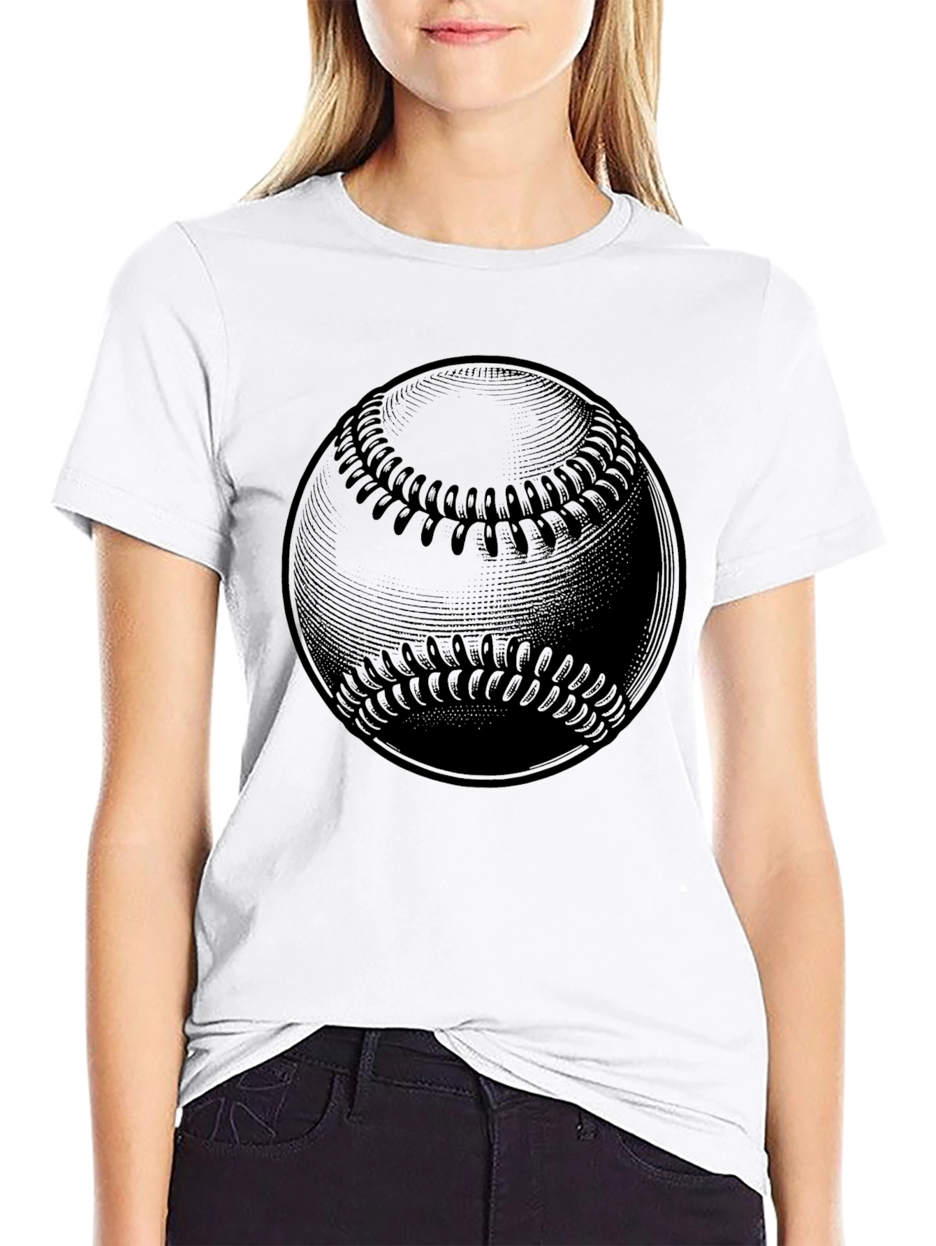 Baseball Graphic Tee - Solid Black Cotton