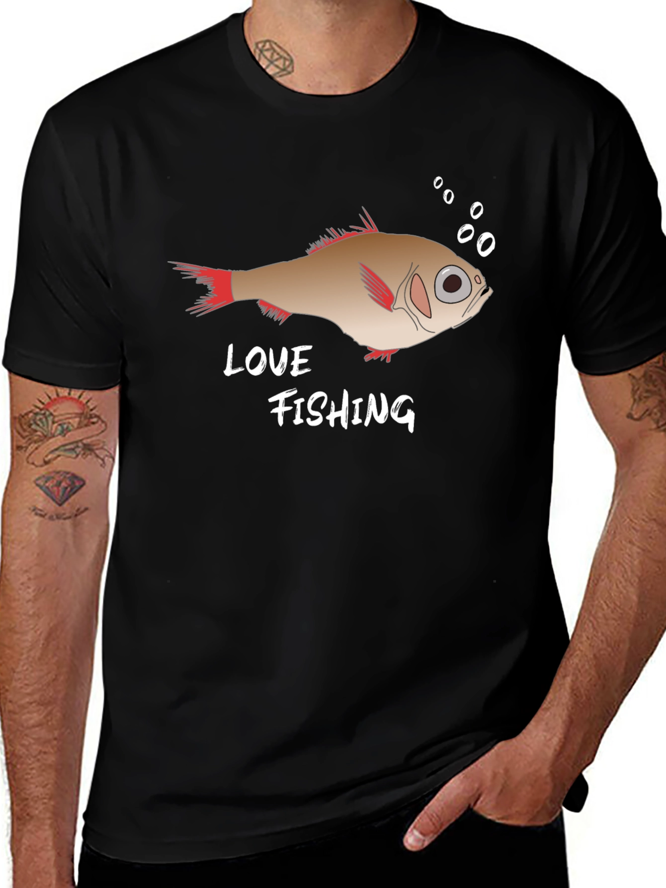 Love Fishing Graphic Tee - Black Cotton T-Shirt