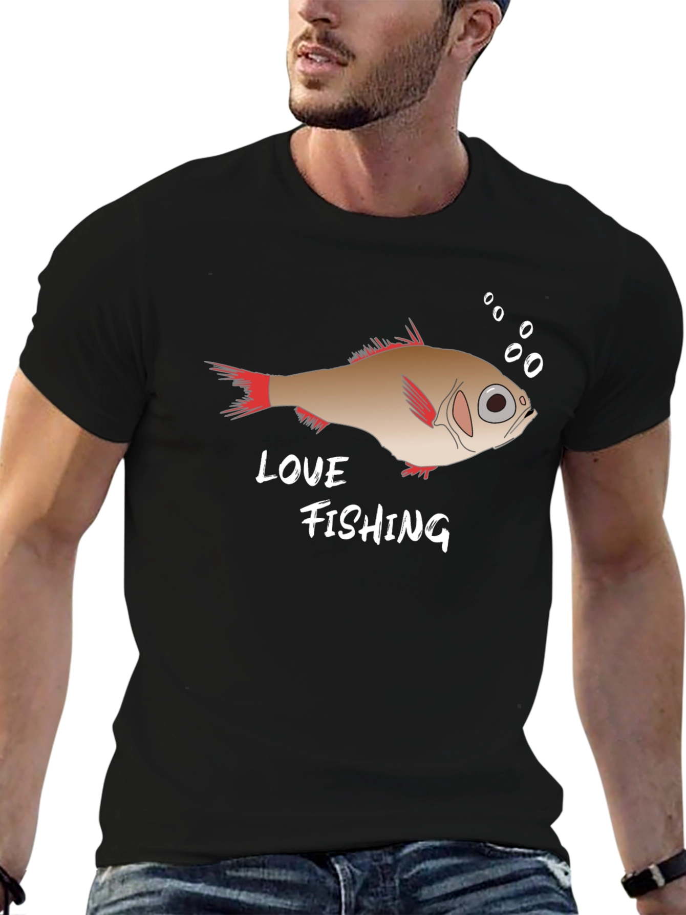 Love Fishing Graphic Tee - Black Cotton T-Shirt